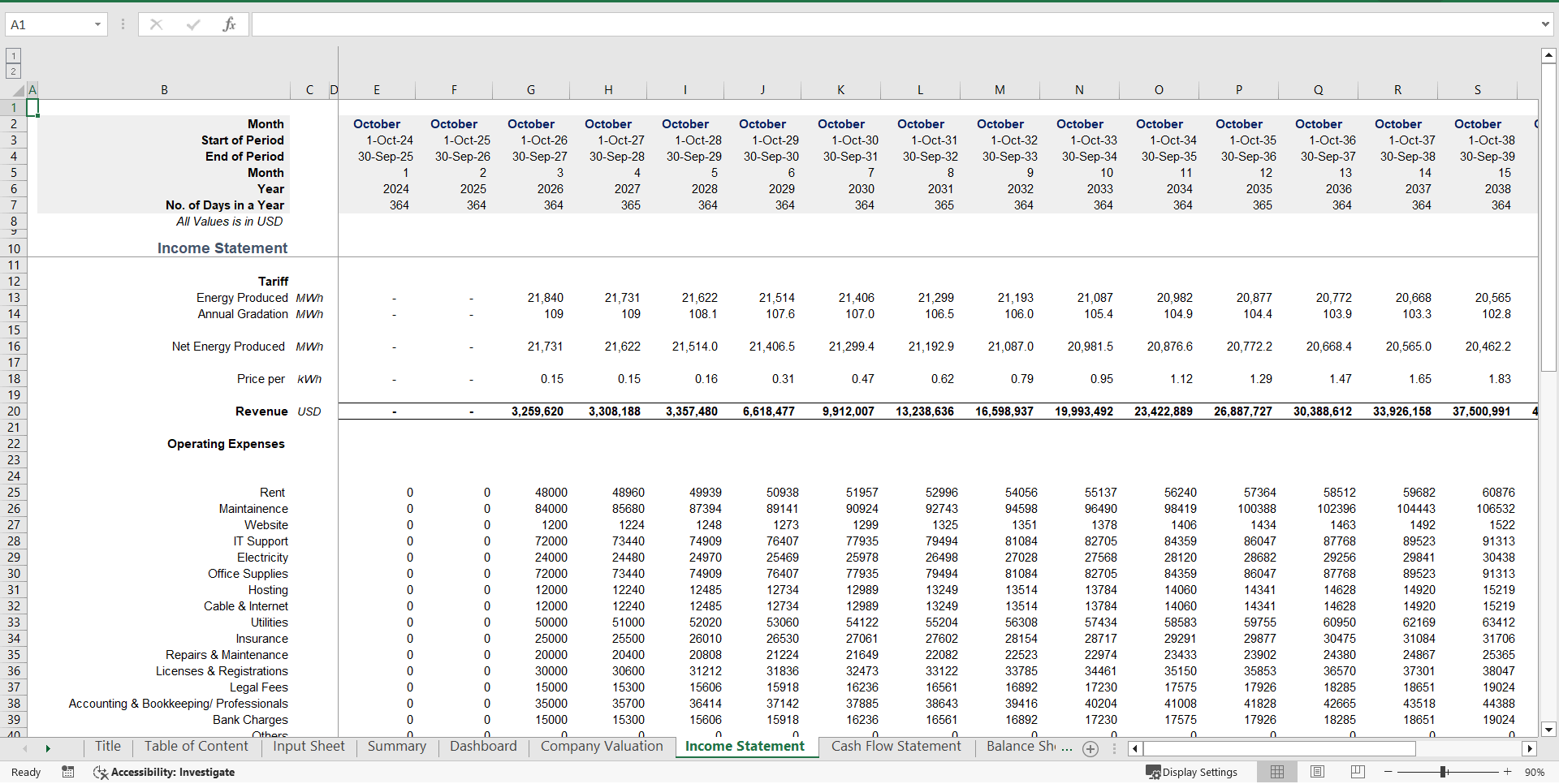 Solar Plant Financial Model and Valuation (Excel template (XLSX)) Preview Image