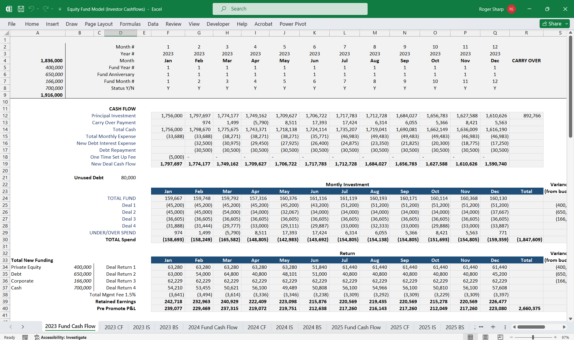 Equity Fund Model (Investor Cashflows) (Excel template (XLSX)) Preview Image