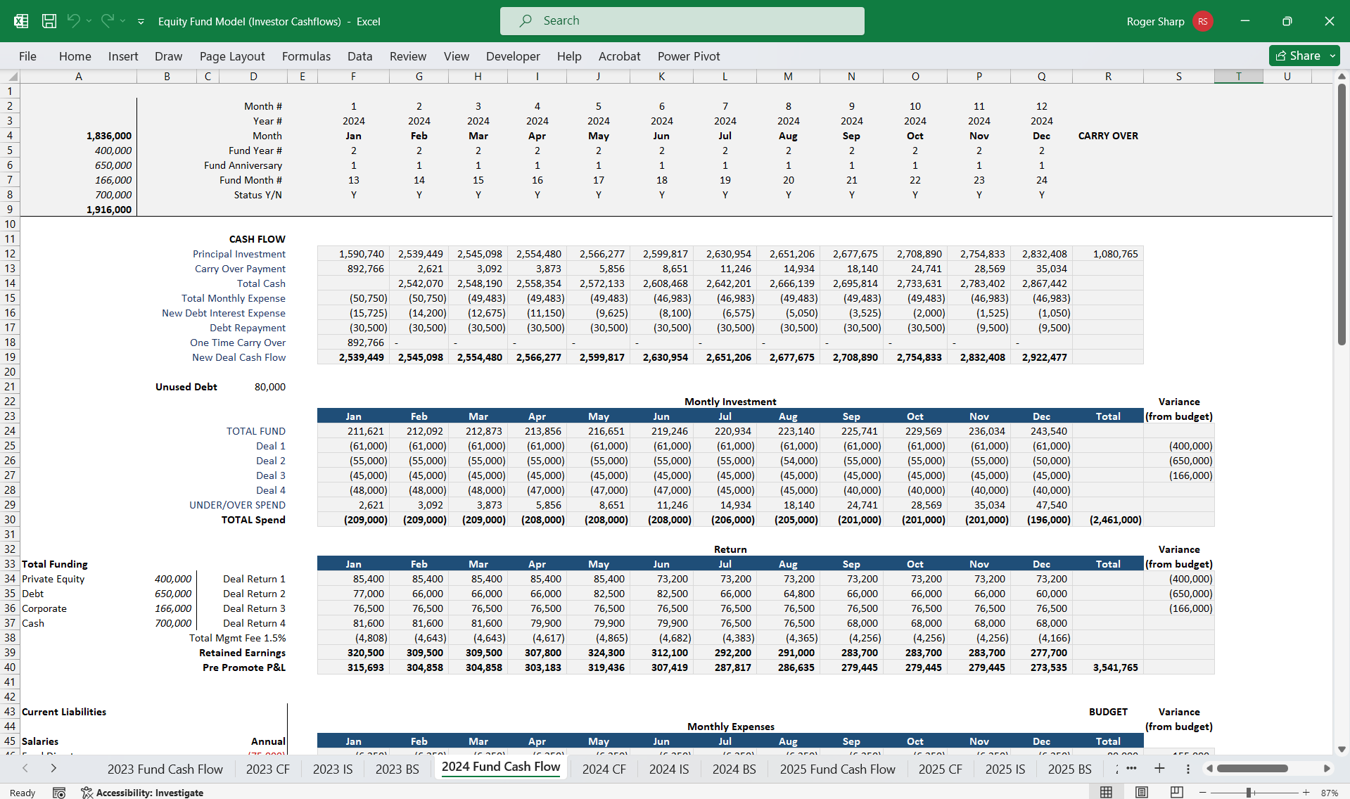 Equity Fund Model (Investor Cashflows) (Excel template (XLSX)) Preview Image