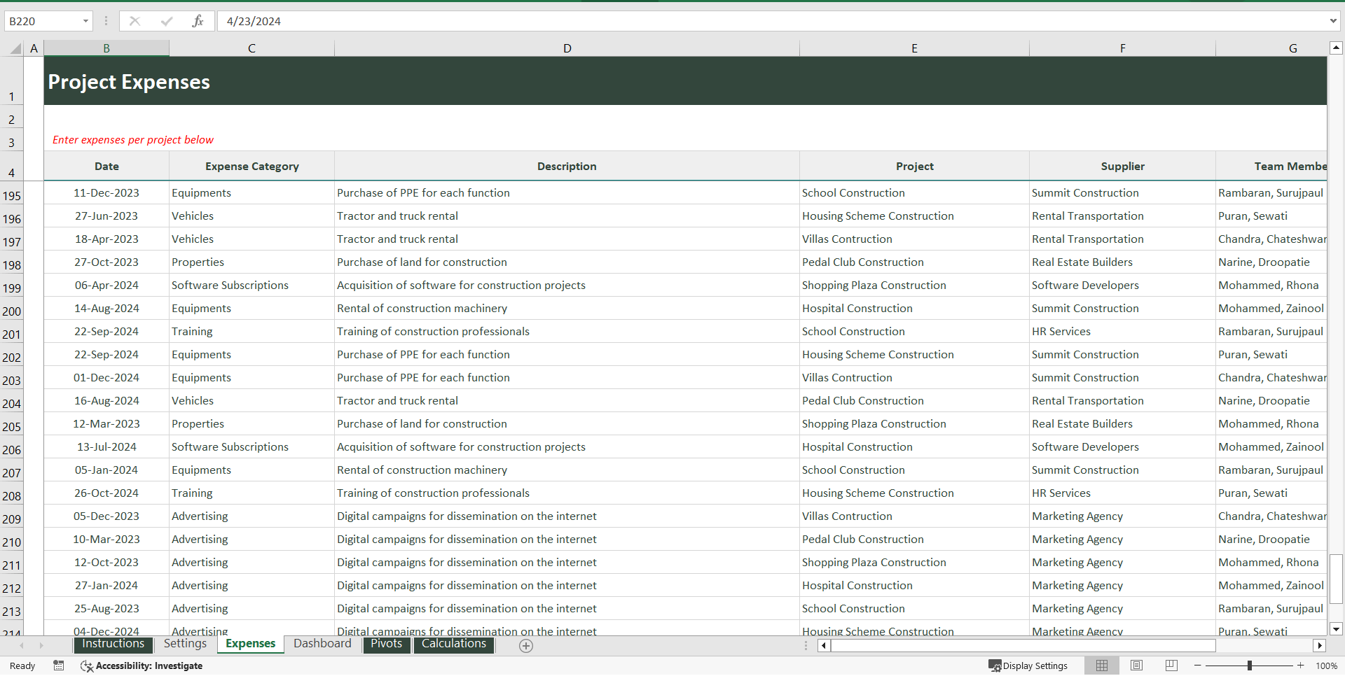 Expense Tracking Template for Project Management (Excel template (XLSX)) Preview Image