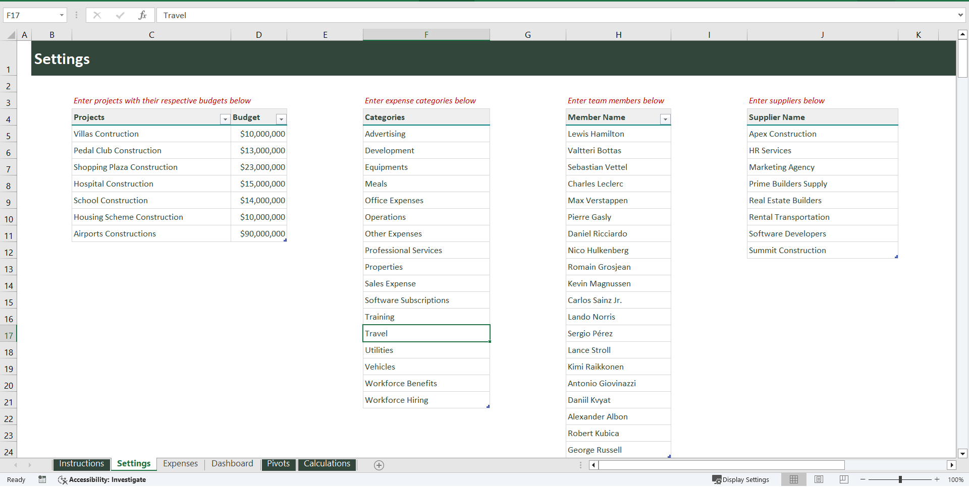 Expense Tracking Template for Project Management (Excel template (XLSX)) Preview Image