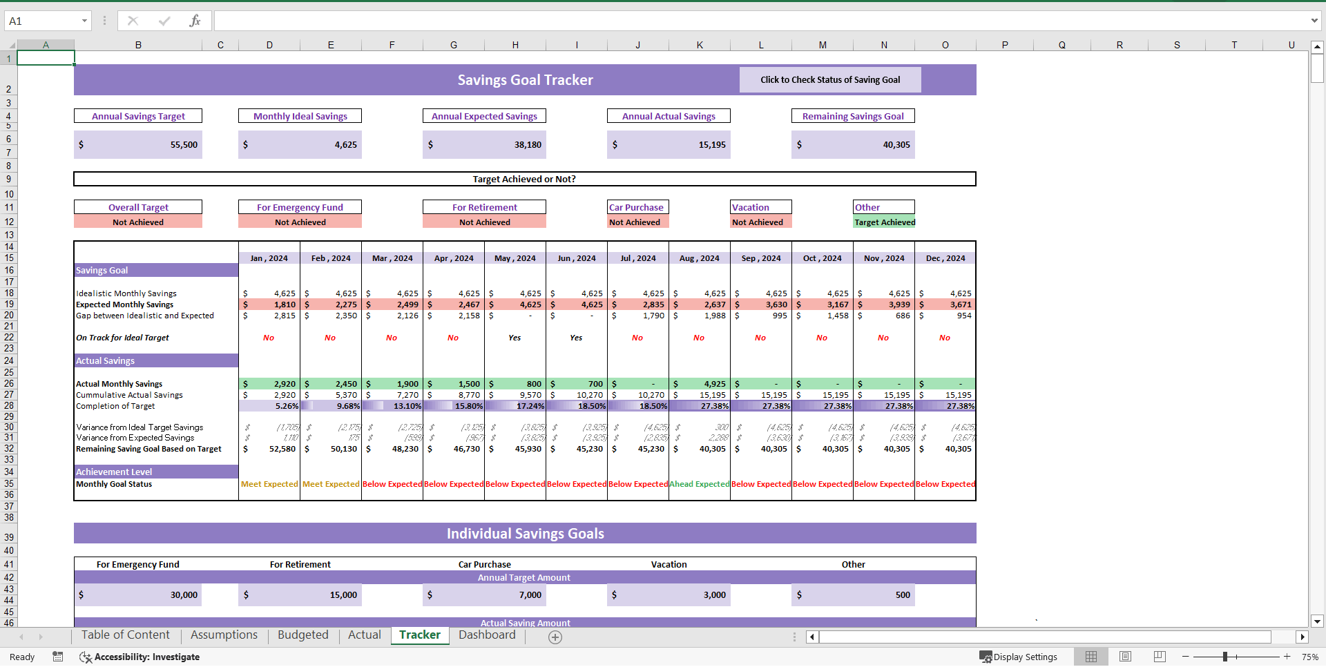 Savings Goal Tracker (Excel template (XLSX)) Preview Image