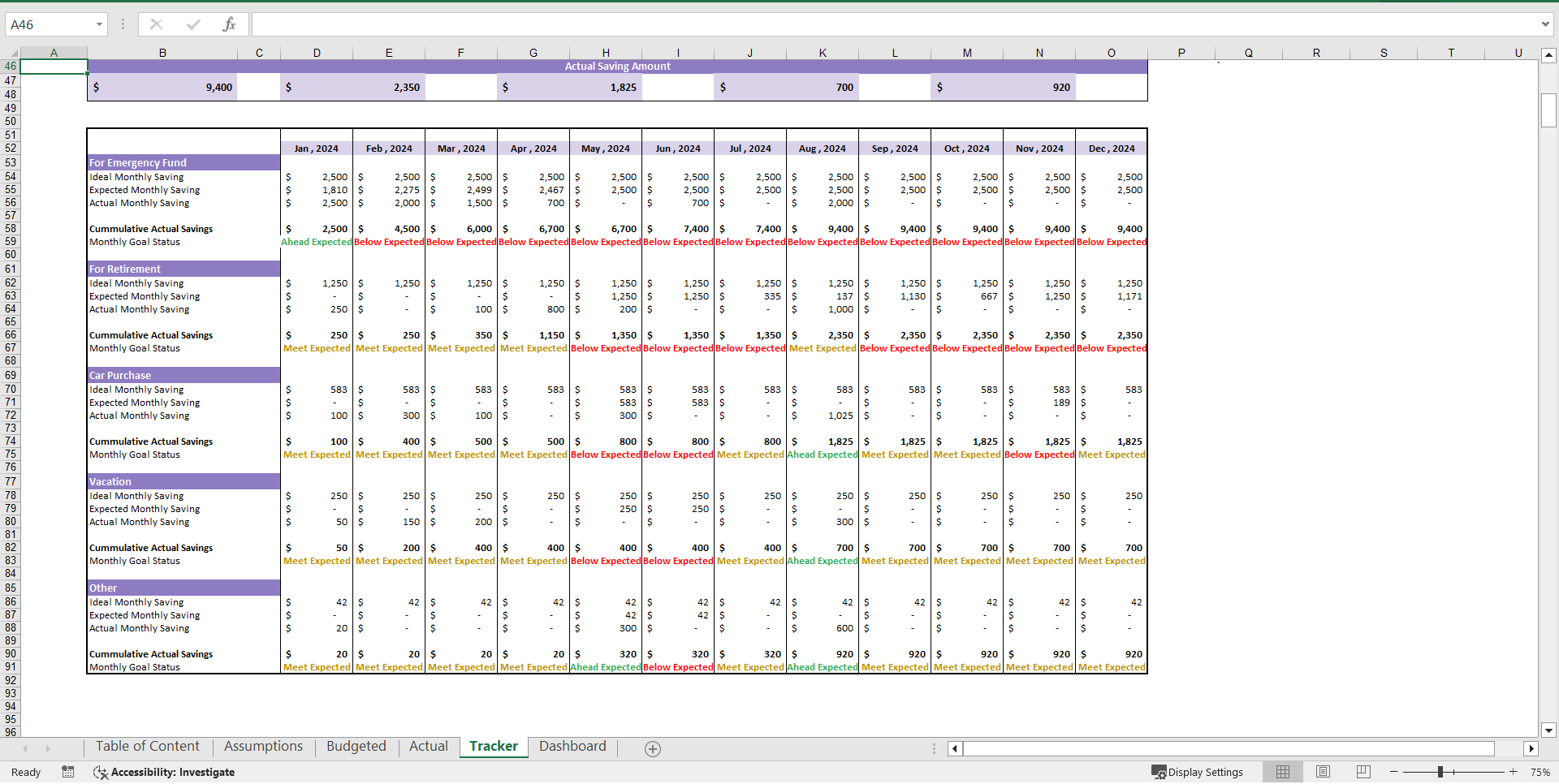 Savings Goal Tracker (Excel template (XLSX)) Preview Image