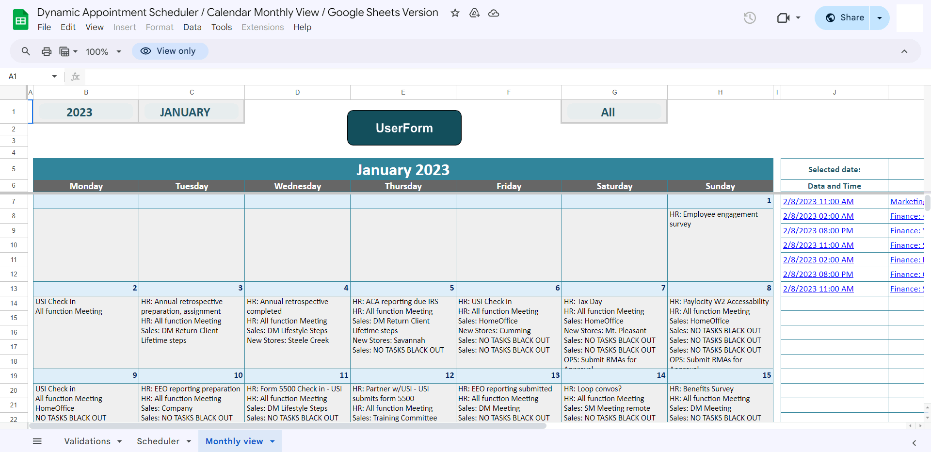 Dynamic Appointment Scheduler Google Sheets (1-page Word document) Preview Image