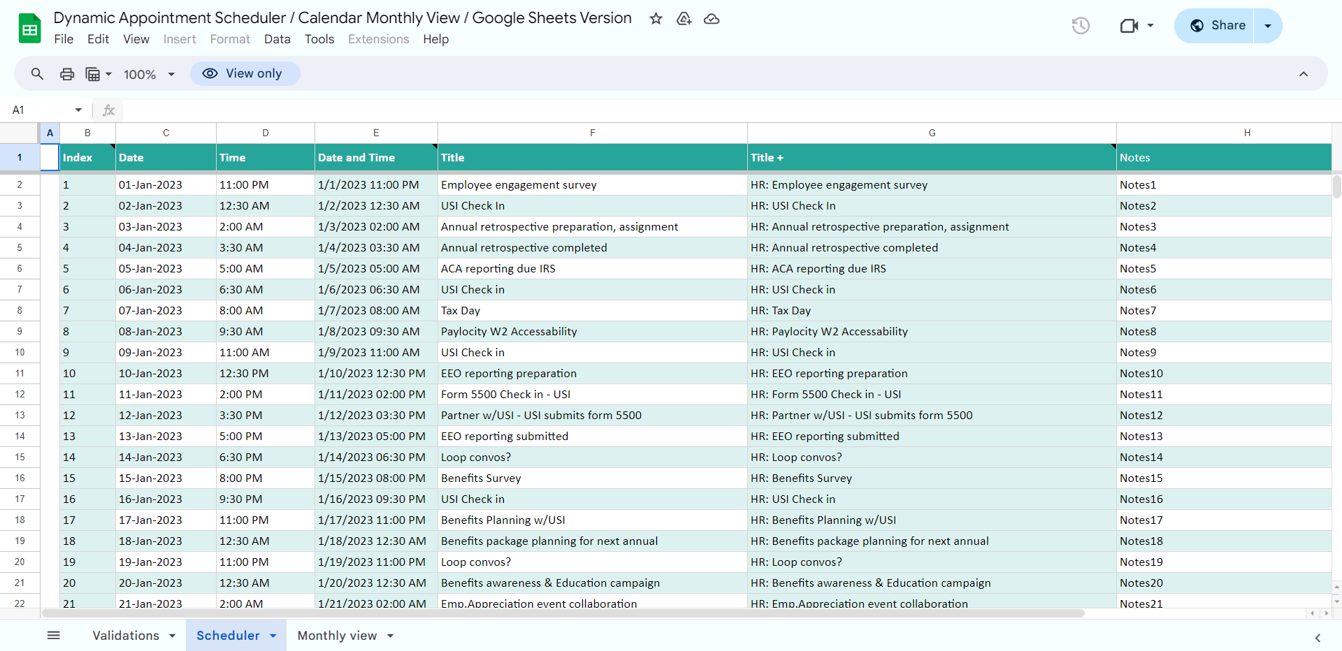 Dynamic Appointment Scheduler Google Sheets (1-page Word document) Preview Image