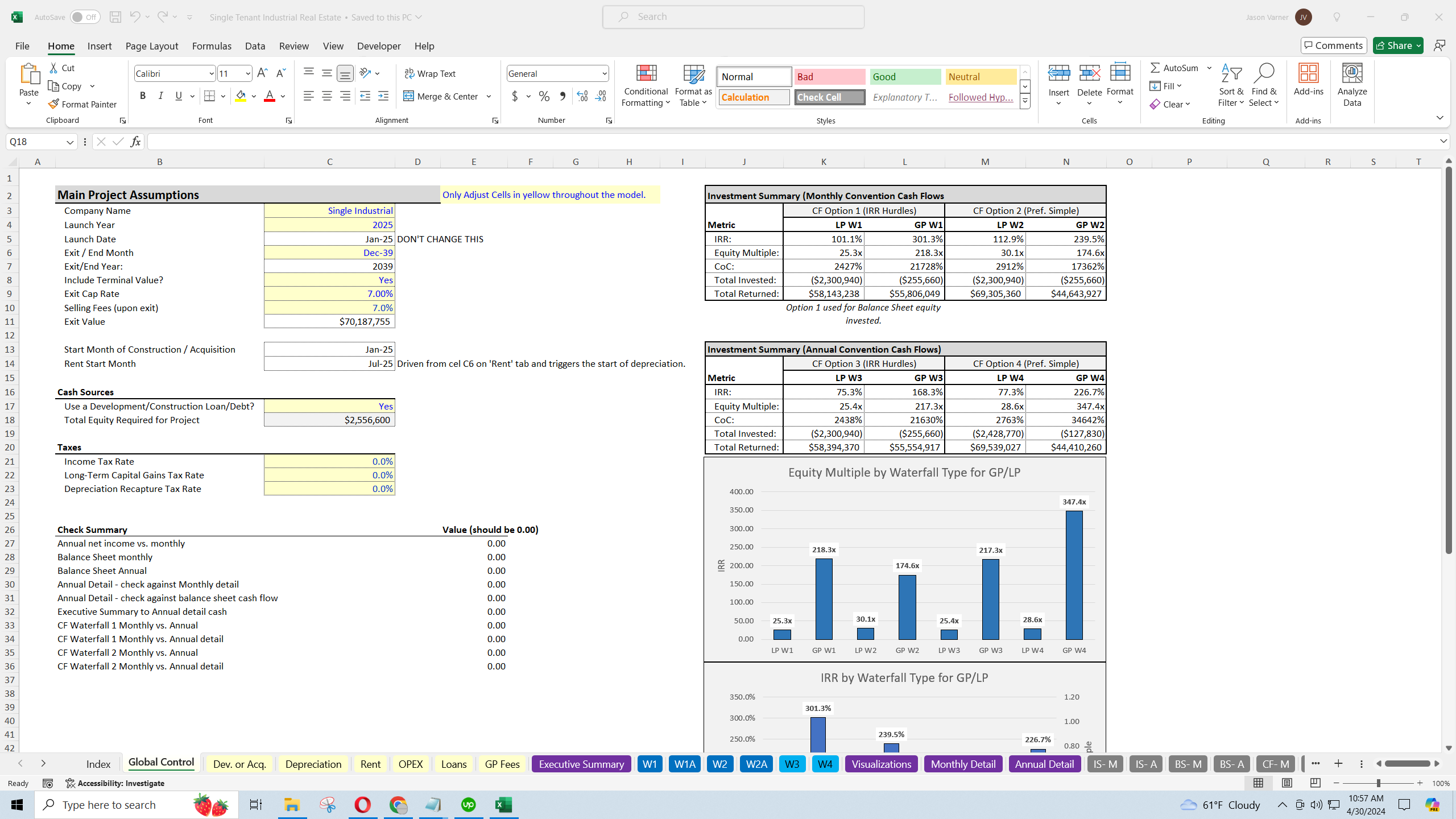 Single Tenant Industrial Real Estate Deal Scenario Model (Excel template (XLSX)) Preview Image