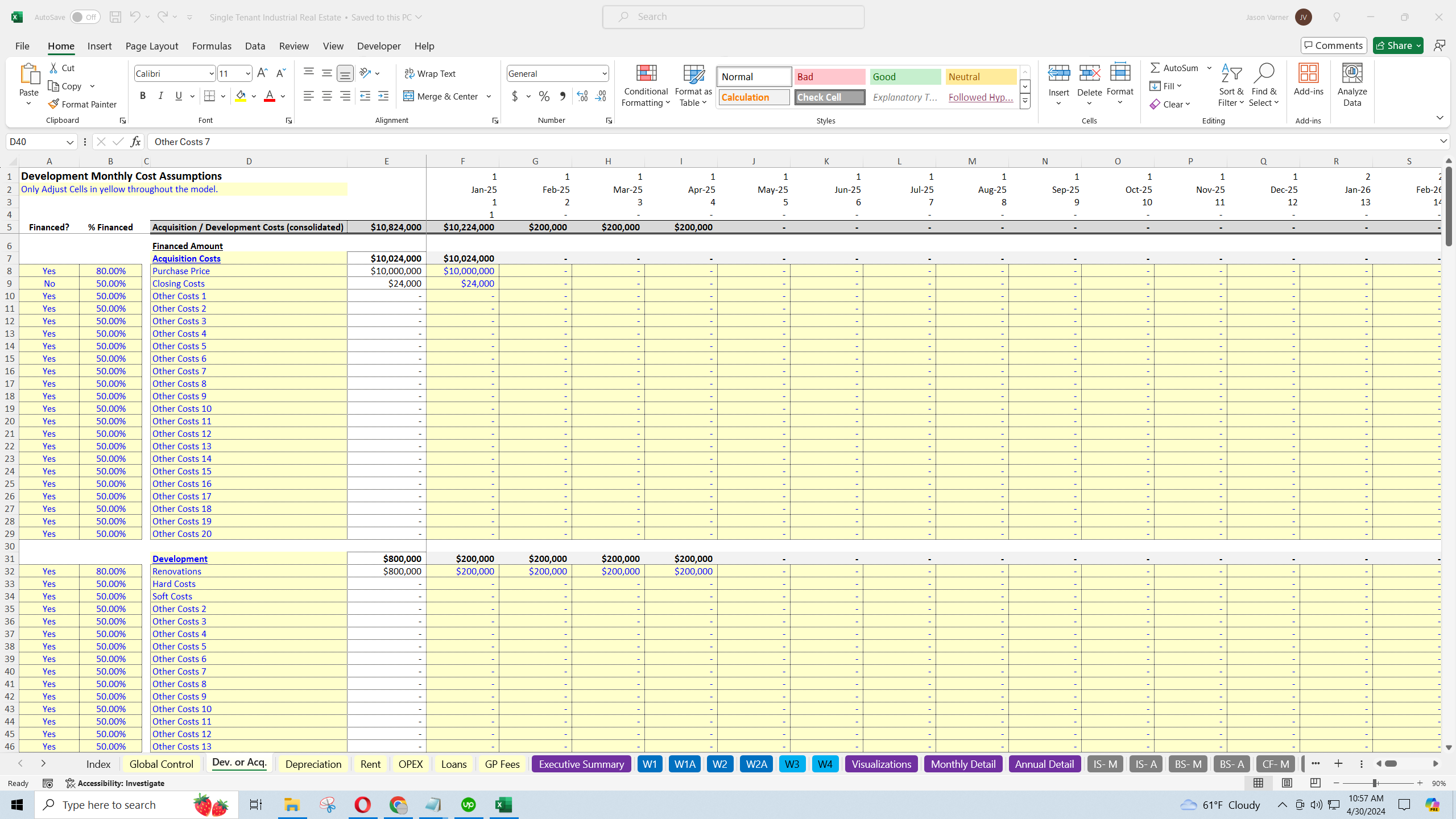 Single Tenant Industrial Real Estate Deal Scenario Model (Excel template (XLSX)) Preview Image