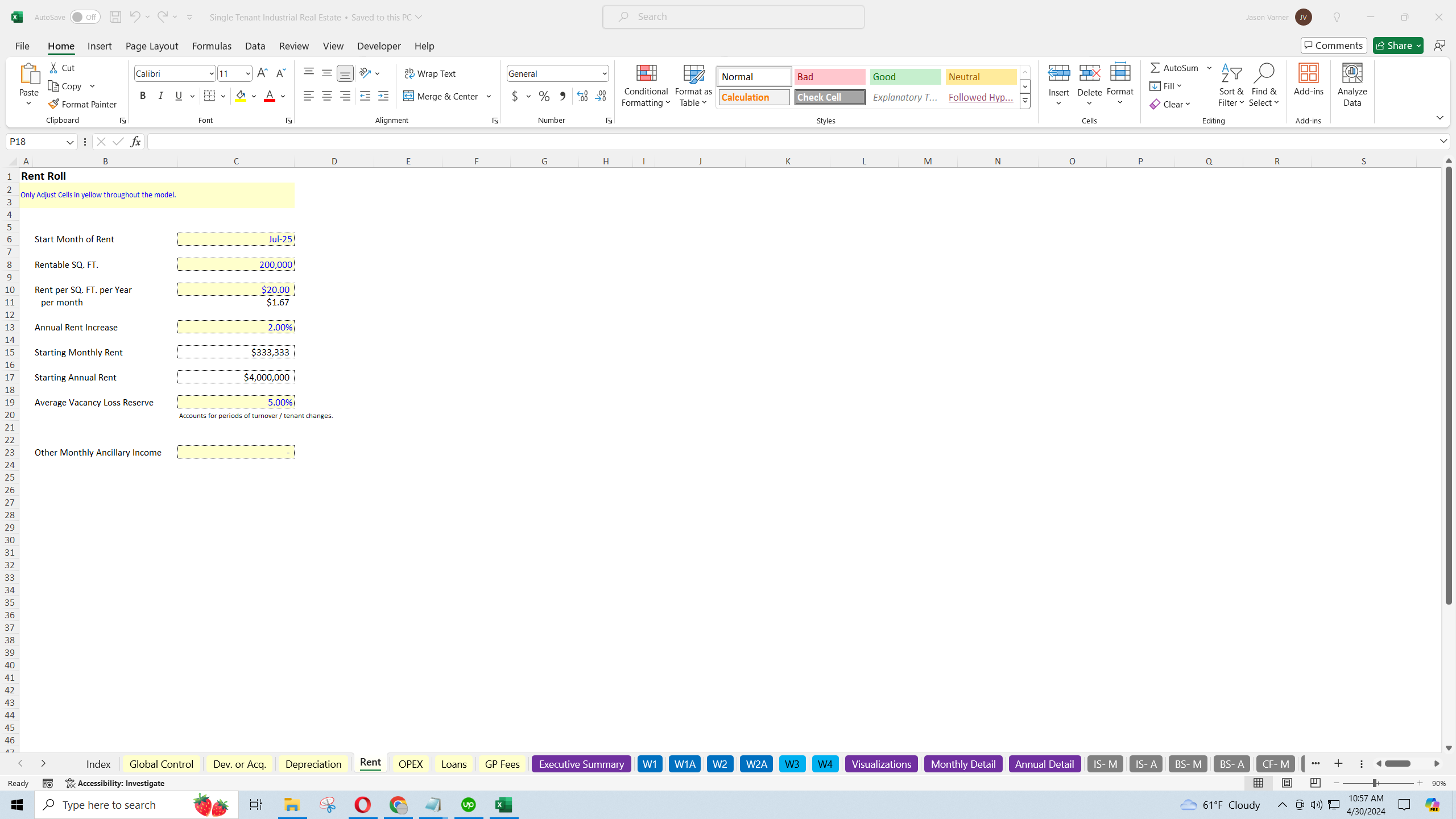 Single Tenant Industrial Real Estate Deal Scenario Model (Excel template (XLSX)) Preview Image