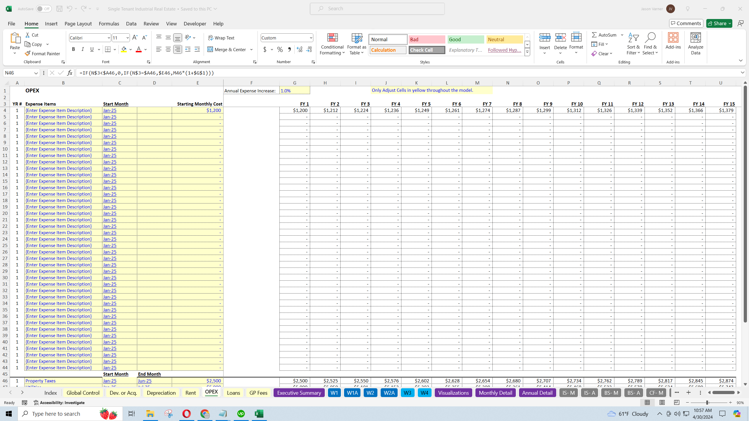 Single Tenant Industrial Real Estate Deal Scenario Model (Excel template (XLSX)) Preview Image