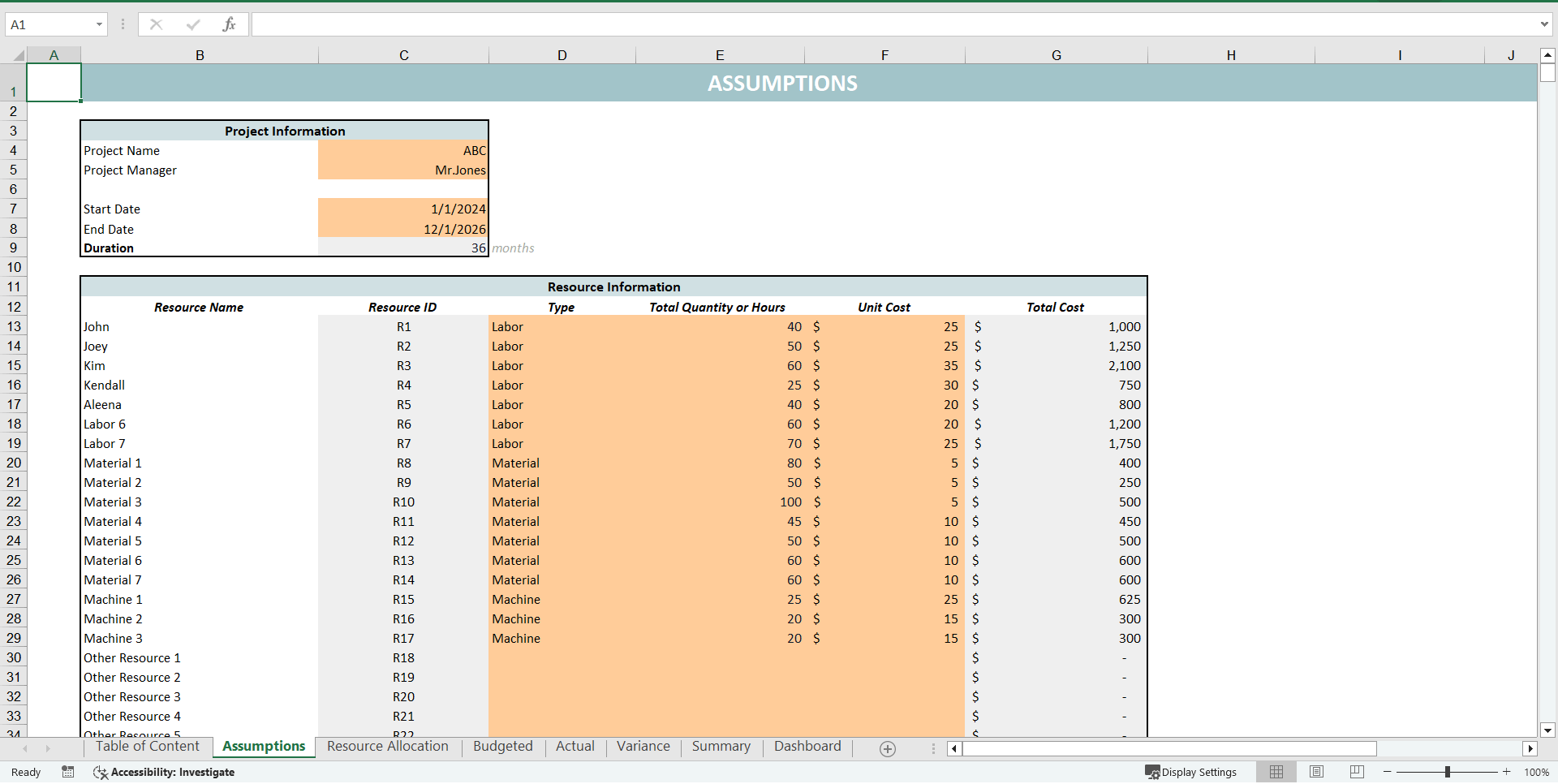 Project Budget Template (Excel template (XLSX)) Preview Image