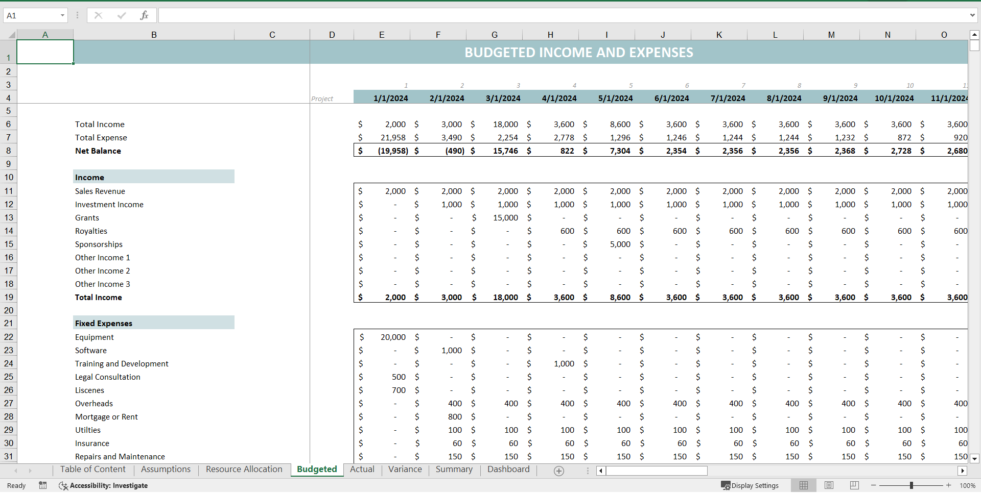 Project Budget Template (Excel template (XLSX)) Preview Image