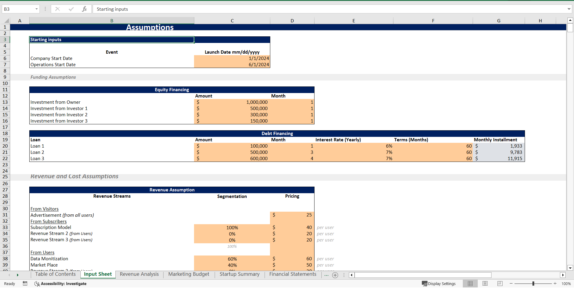 Social Media Platform Excel Financial Model Projection (Excel template (XLSX)) Preview Image