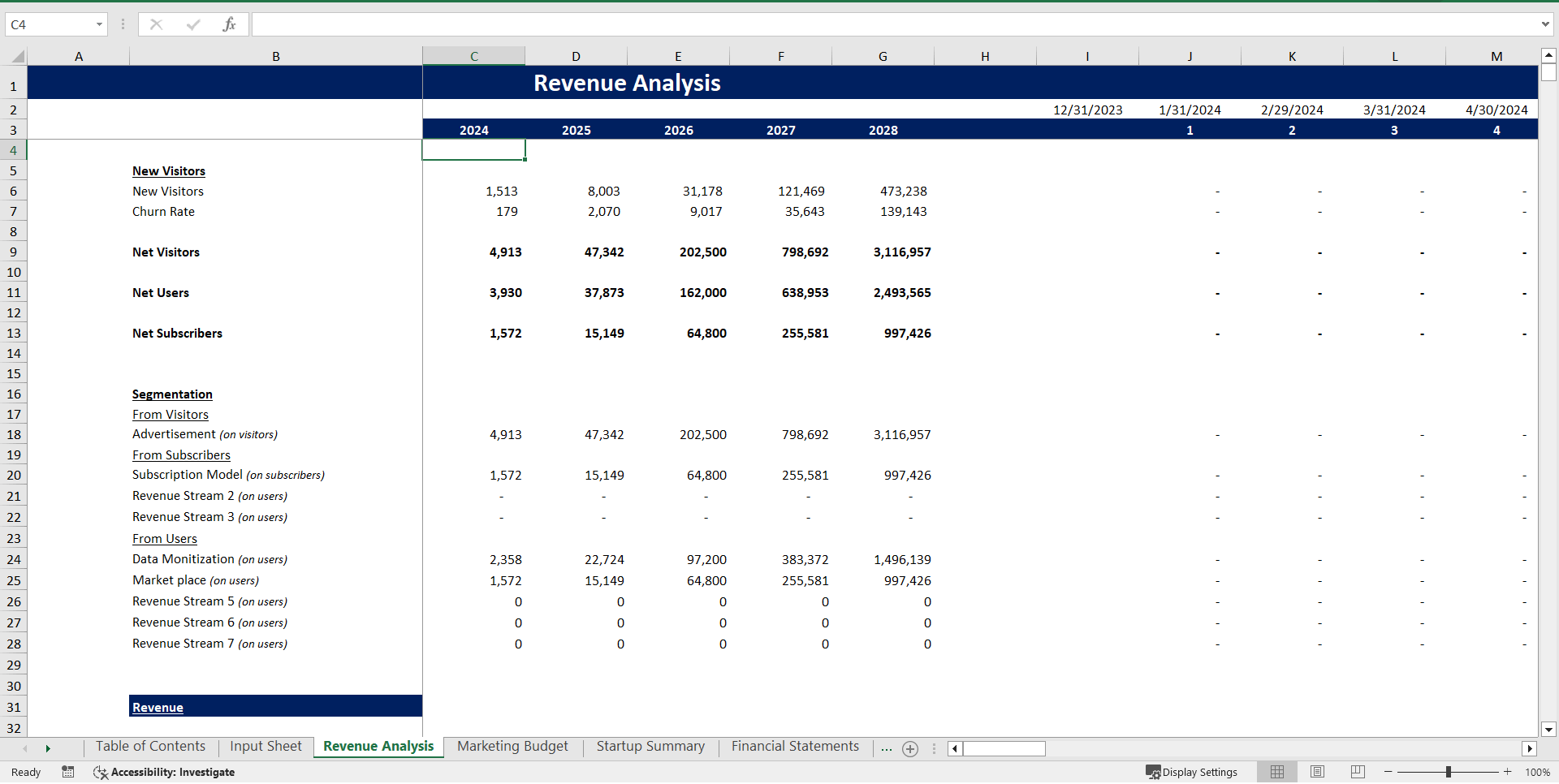 Social Media Platform Excel Financial Model Projection (Excel template (XLSX)) Preview Image