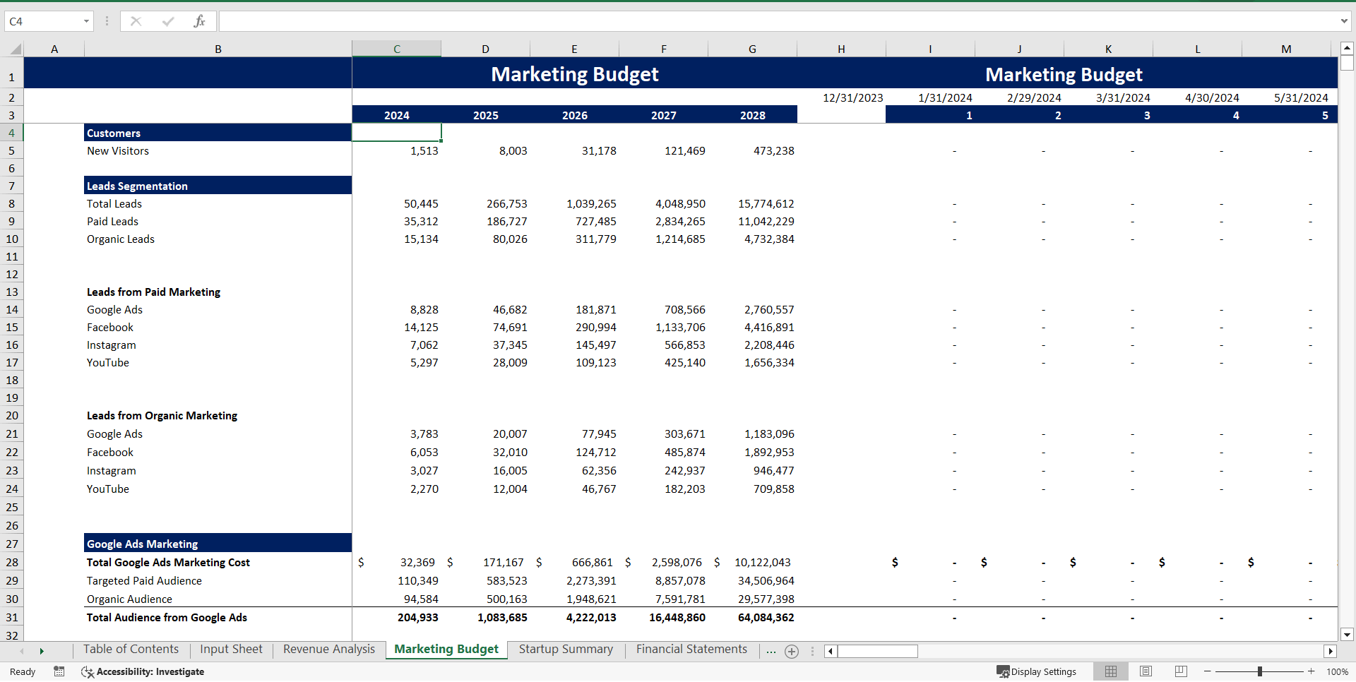 Social Media Platform Excel Financial Model Projection (Excel template (XLSX)) Preview Image