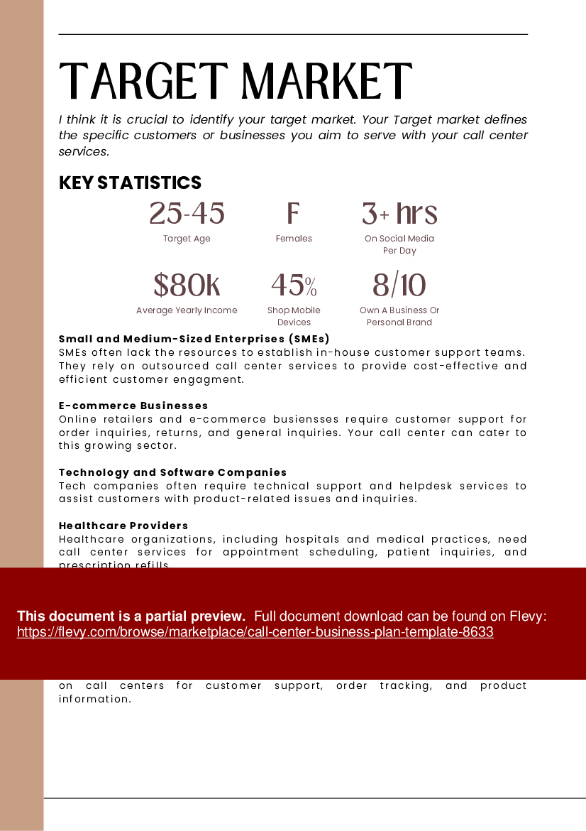 Call Center Business Plan Template (42-page PDF document) Preview Image