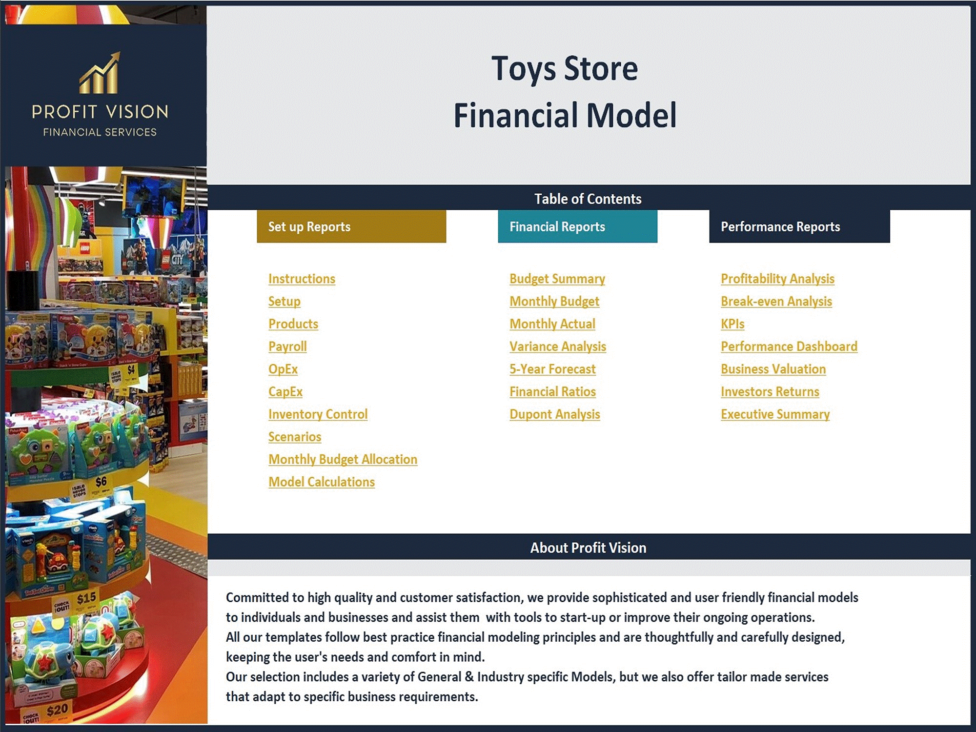 Toys Store – 5 Year Financial Model (Excel template (XLSX)) Preview Image