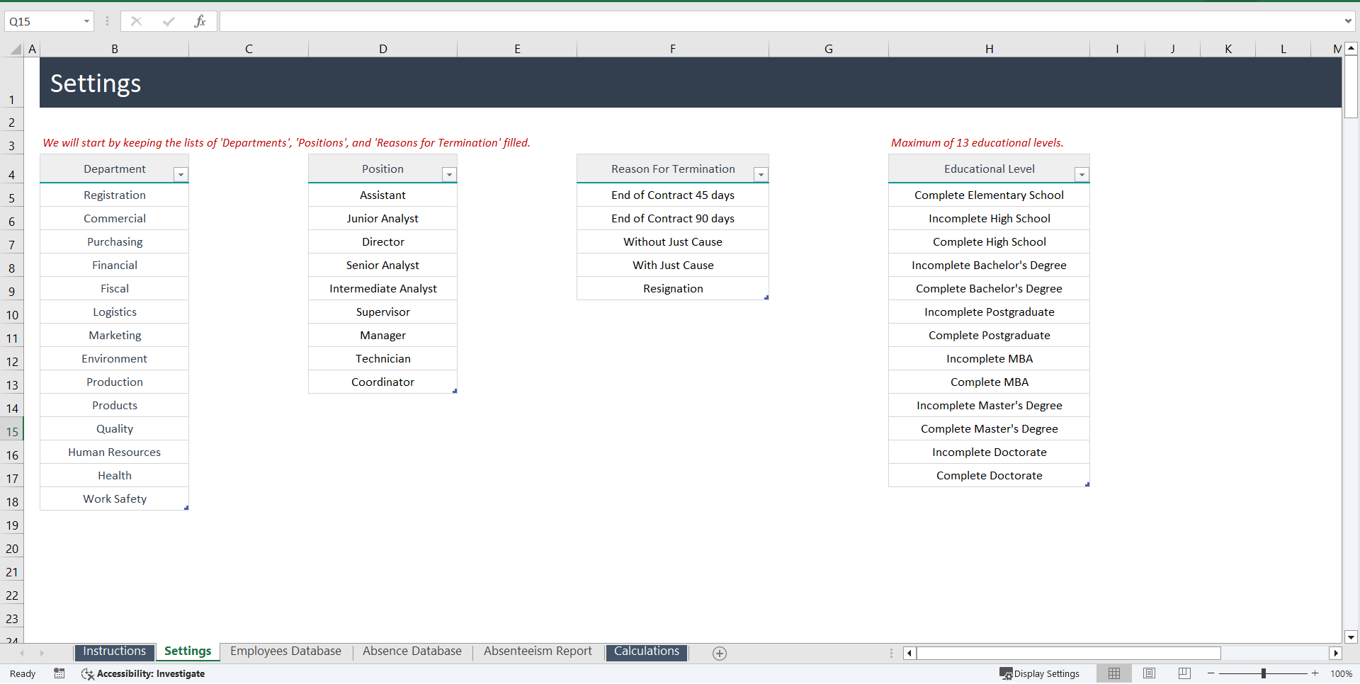 Absenteeism Report Excel Template (Excel template (XLSX)) Preview Image