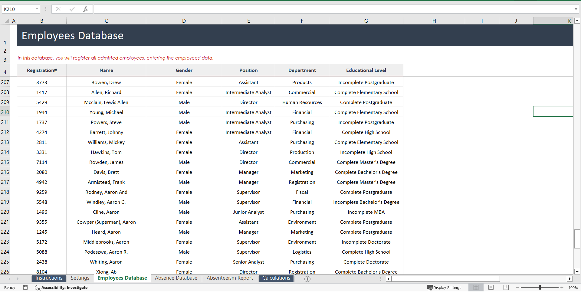 Absenteeism Report Excel Template (Excel template (XLSX)) Preview Image