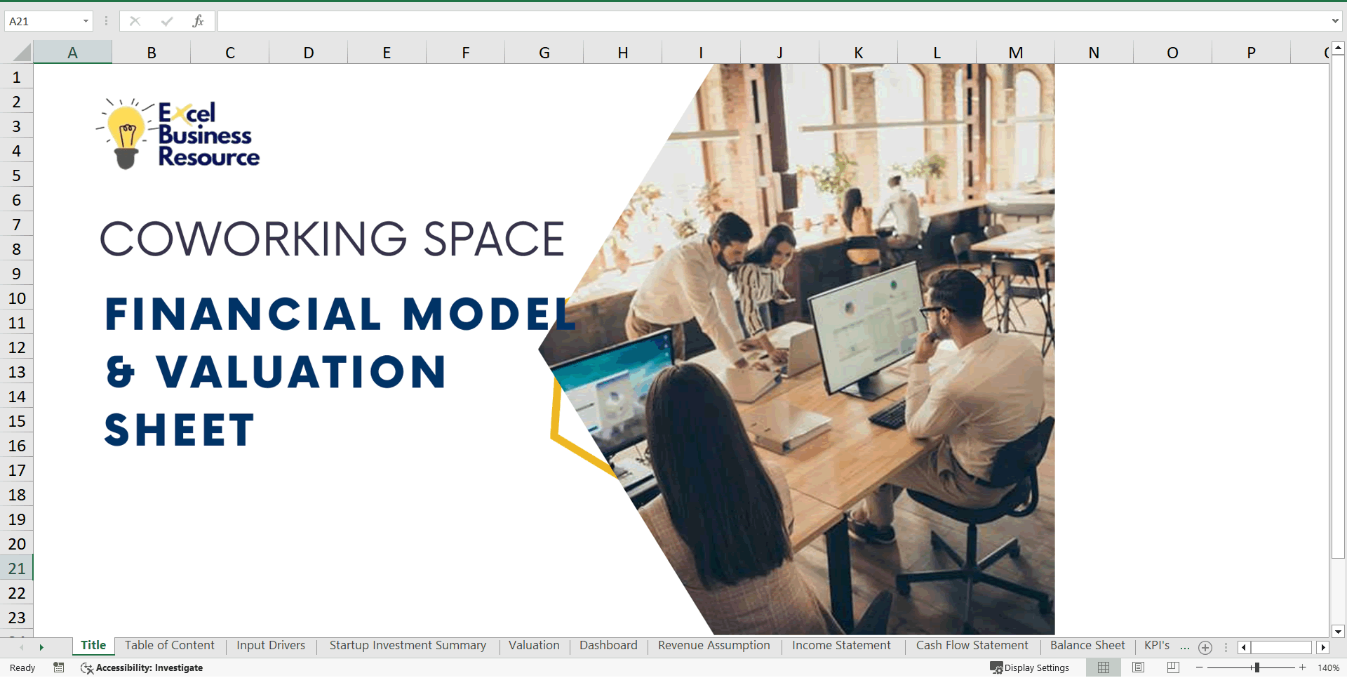 Coworking Space Financial Model (Excel template (XLSX)) Preview Image