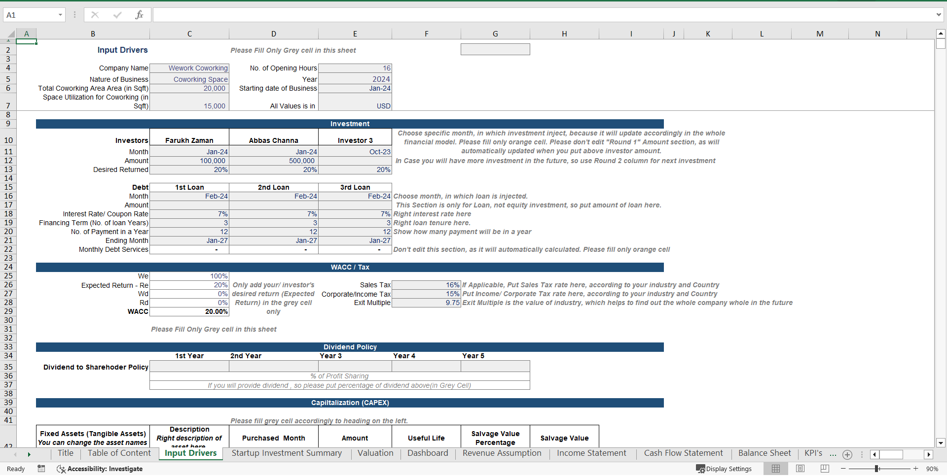 Coworking Space Financial Model (Excel template (XLSX)) Preview Image