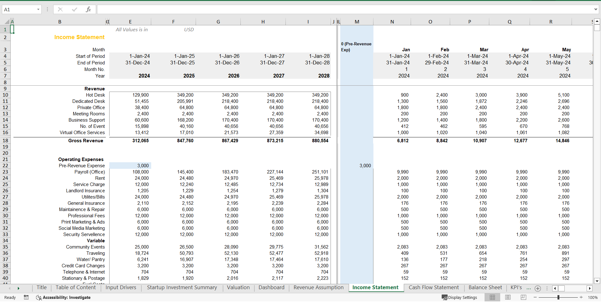 Excel Template: Coworking Space Financial Model (Excel template XLSX ...