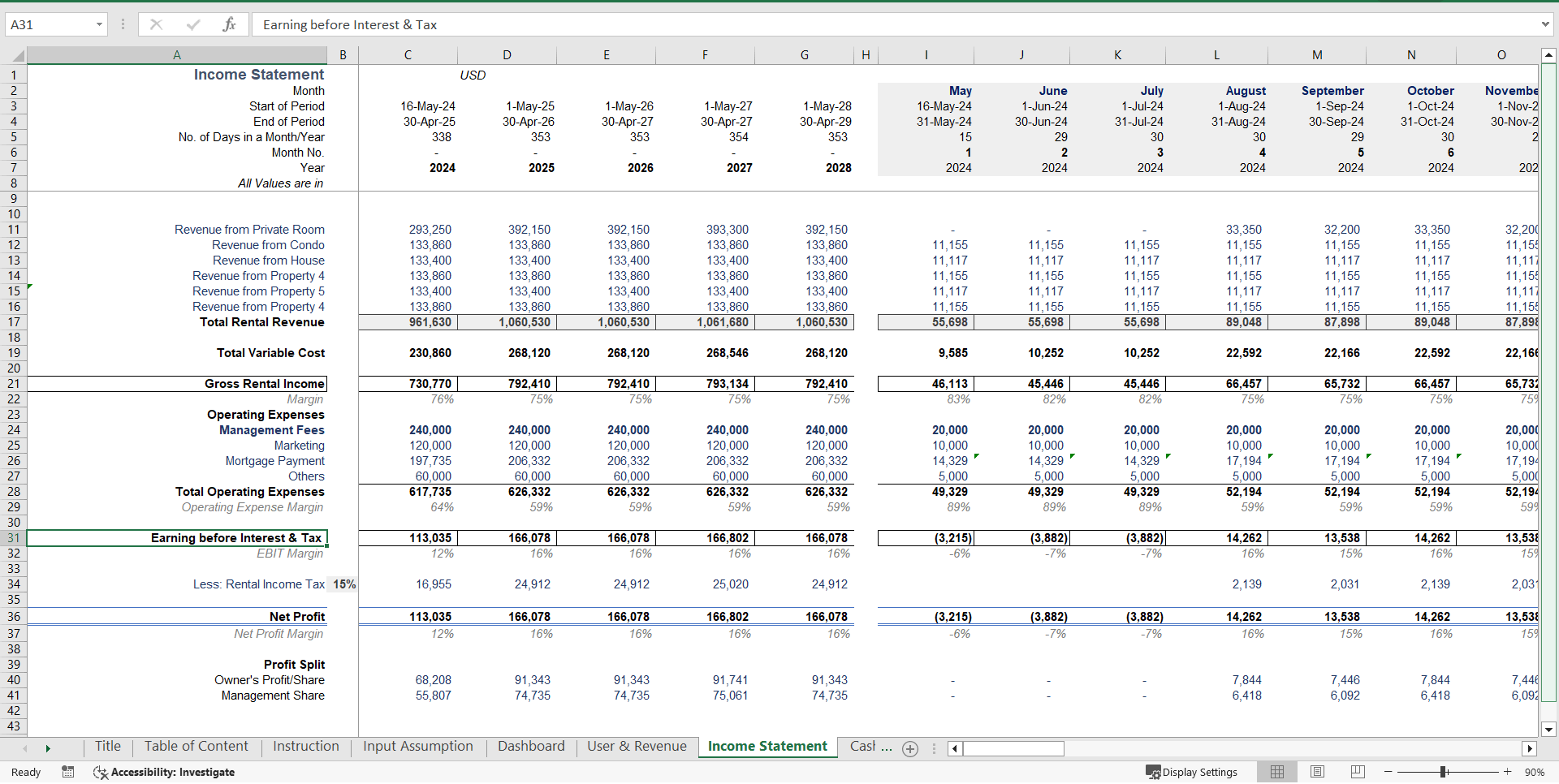 Real Estate Rental Property Financial Model (Excel template (XLSX)) Preview Image