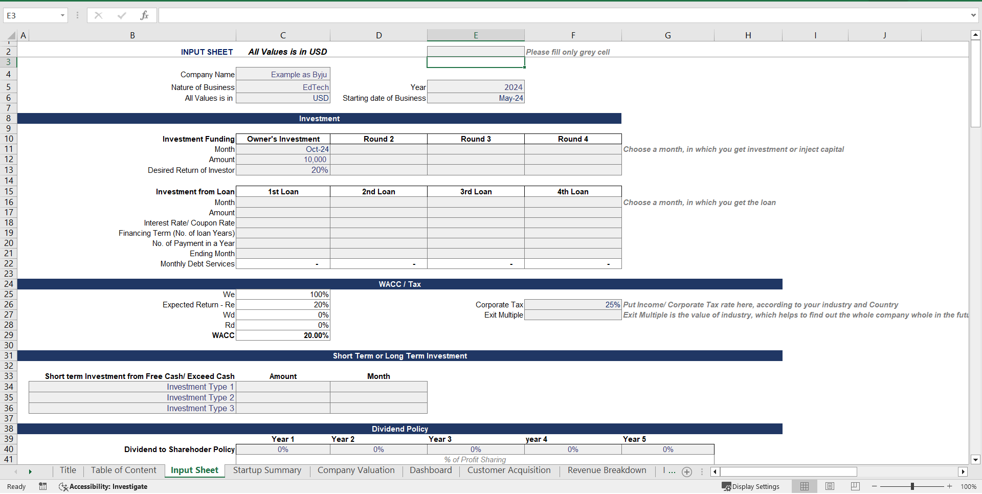 EdTech Startup Financial Model (Excel template (XLSX)) Preview Image
