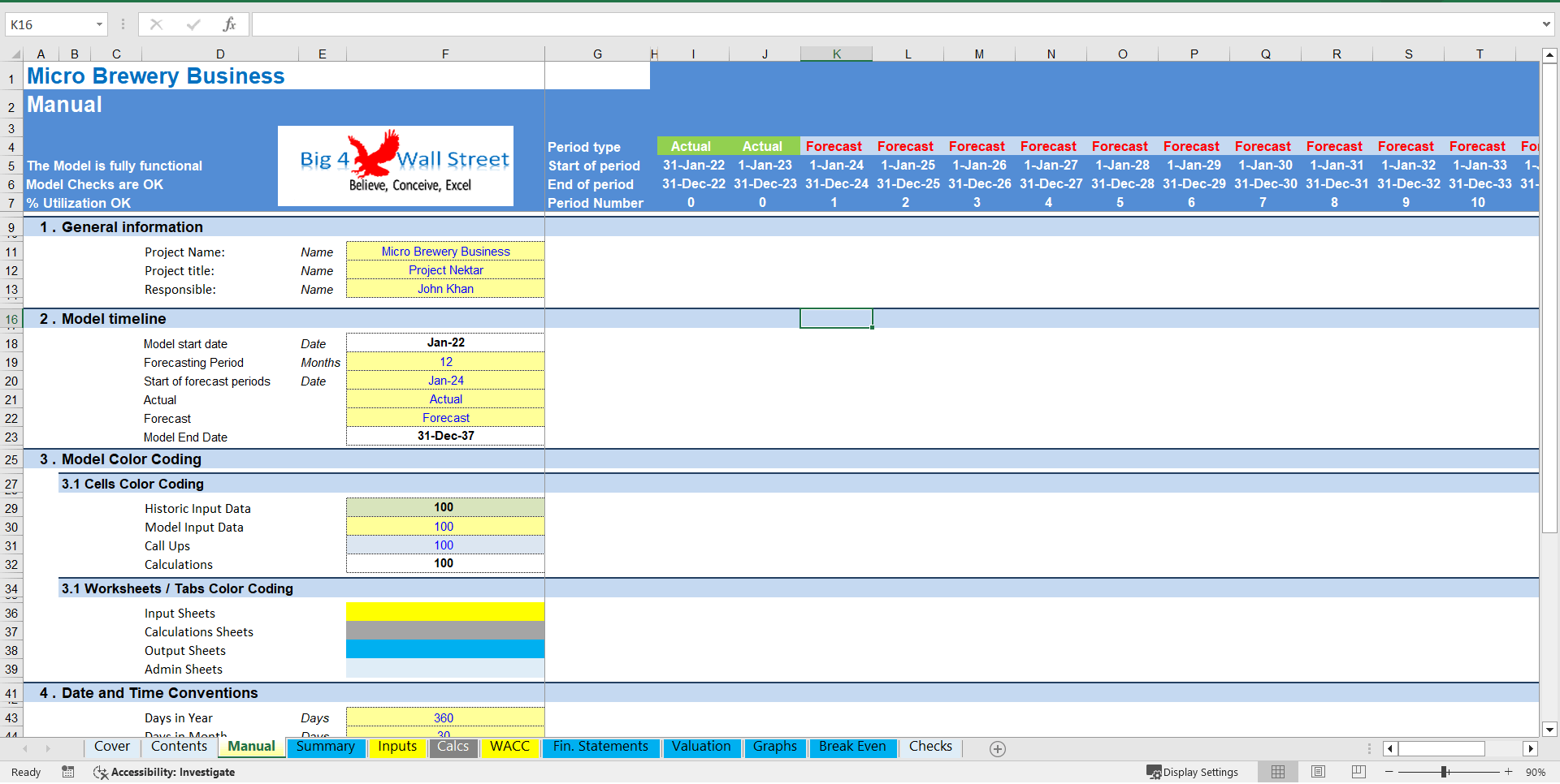 Micro-Brewery Business Financial Model (DCF and Valuation) (Excel template (XLSX)) Preview Image