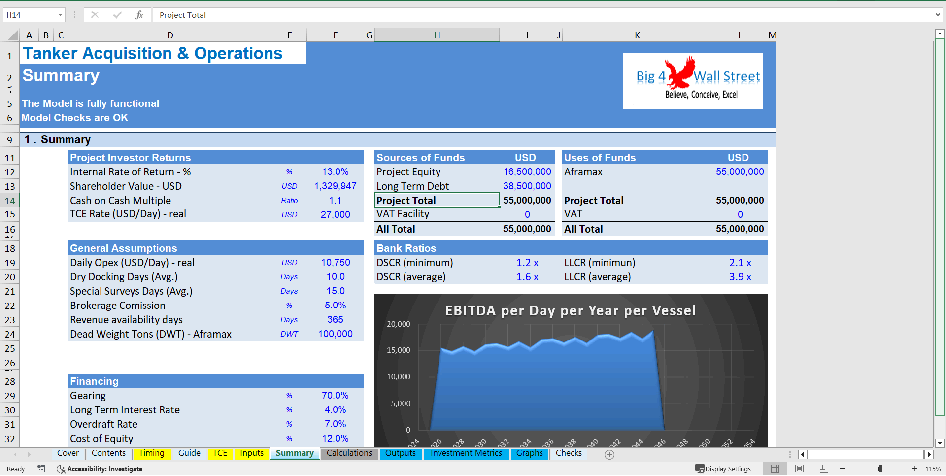 Tanker Acquisition & Operations - DCF 30 Year Financial Model (Excel template (XLSX)) Preview Image