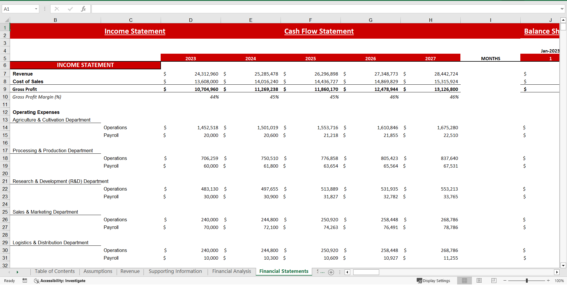 Strawberry Farming Excel Financial Model Projection Template (Excel template (XLSX)) Preview Image