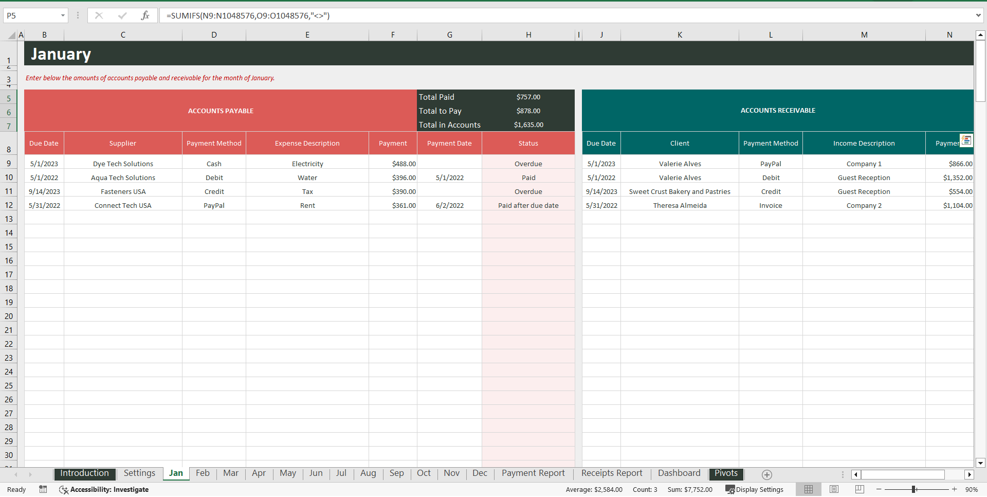 Simple Financial Management Excel Template (Excel template (XLSX)) Preview Image