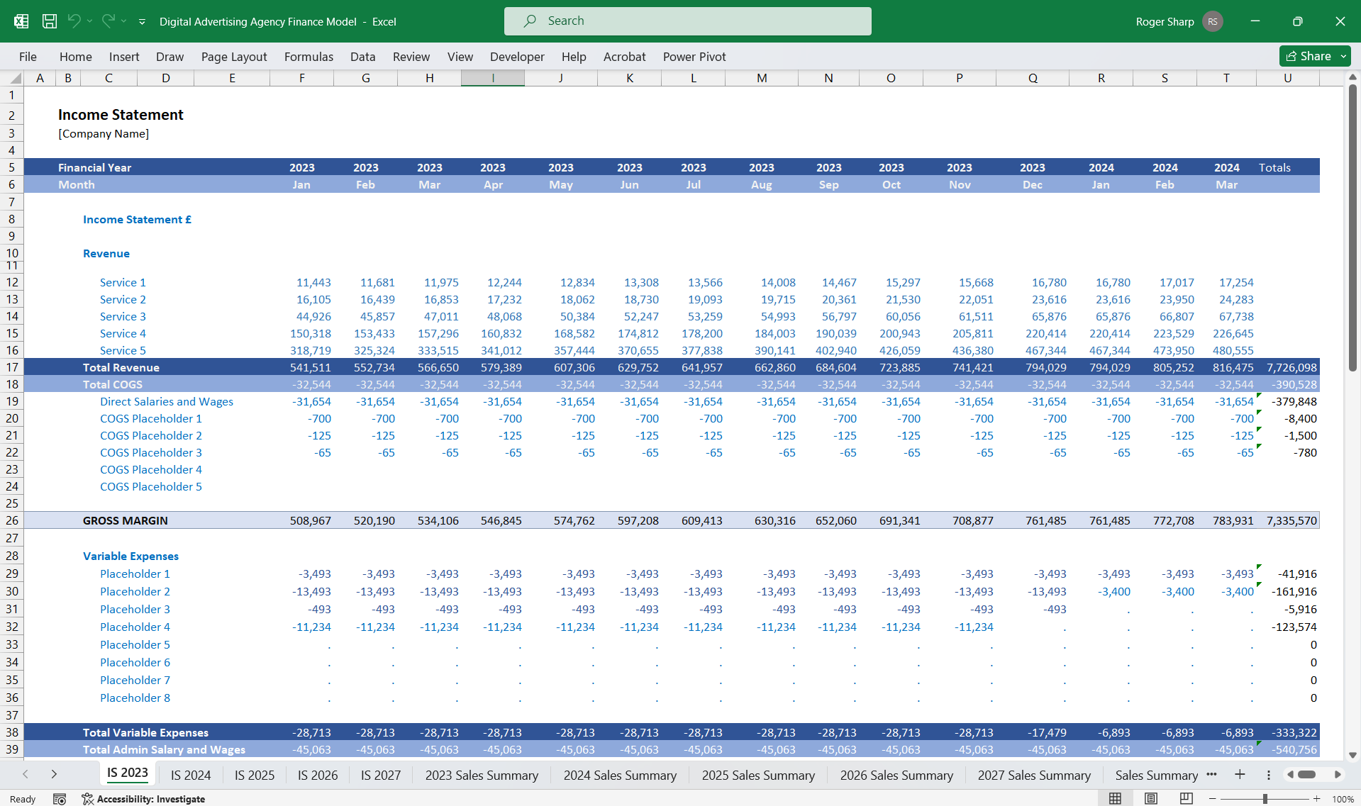 Digital Advertising Agency Finance Model 5 Year 3 Statement (Excel template (XLSX)) Preview Image