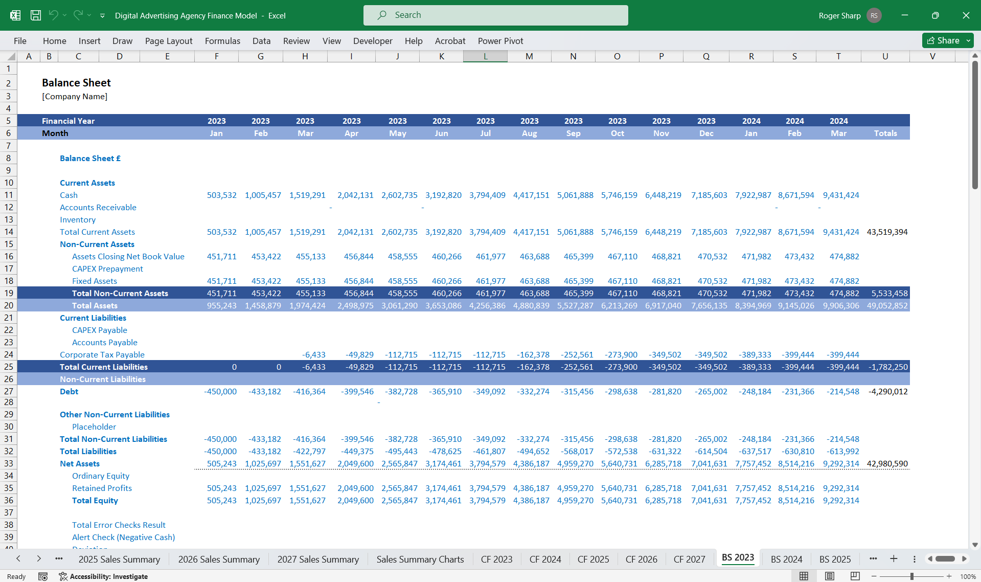 Digital Advertising Agency Finance Model 5 Year 3 Statement (Excel template (XLSX)) Preview Image