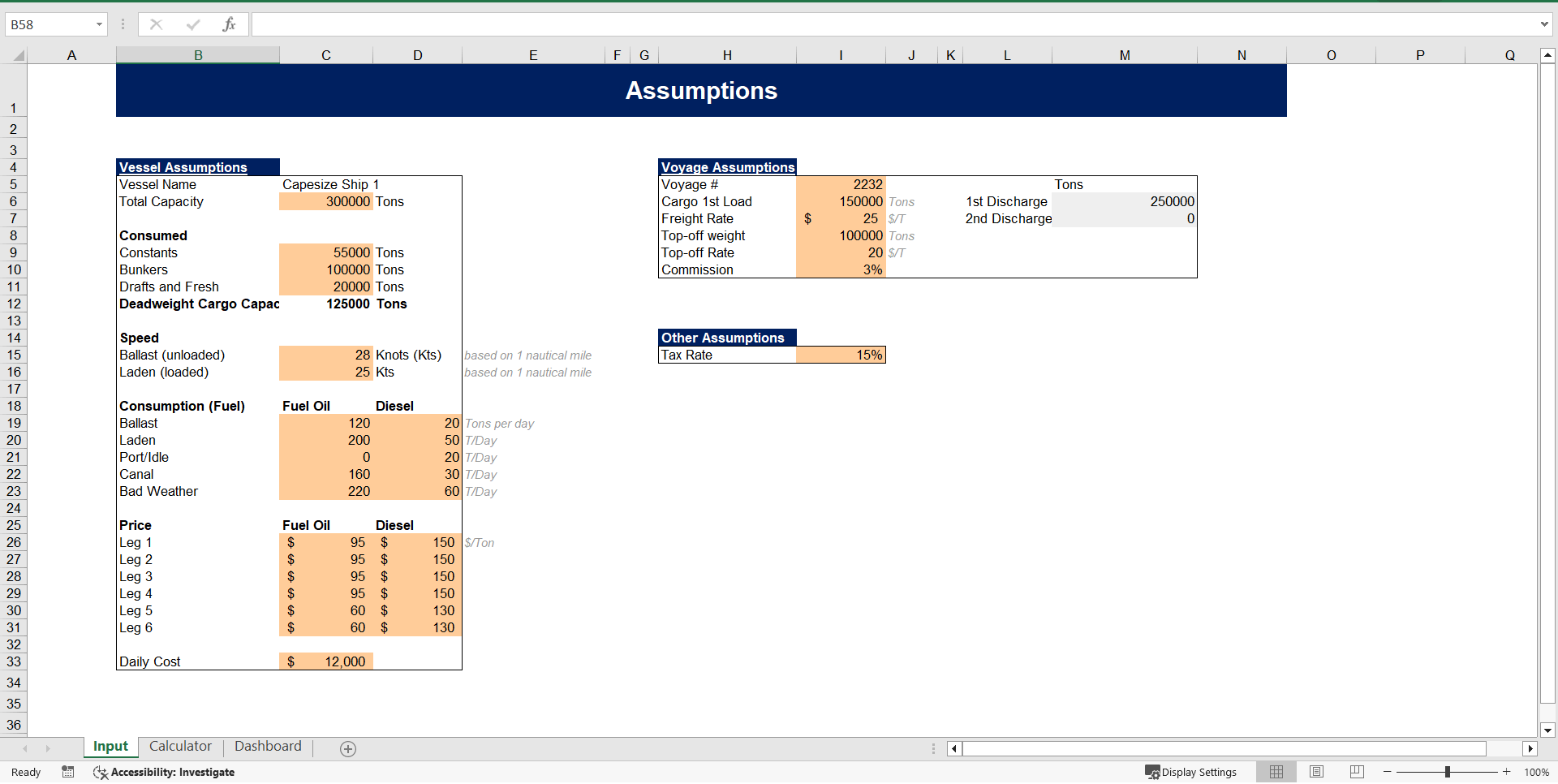 Vessel Voyage Calculator (Dry Cargo) Template (Excel template (XLSX)) Preview Image