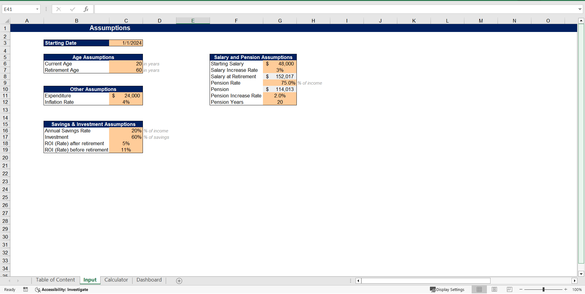 Retirement Budget Calculator Template (Excel template (XLSX)) Preview Image