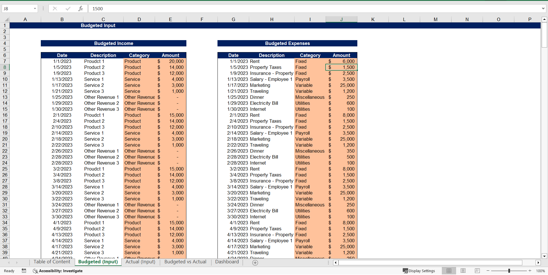 Business Budget Tracker (Excel template (XLSX)) Preview Image