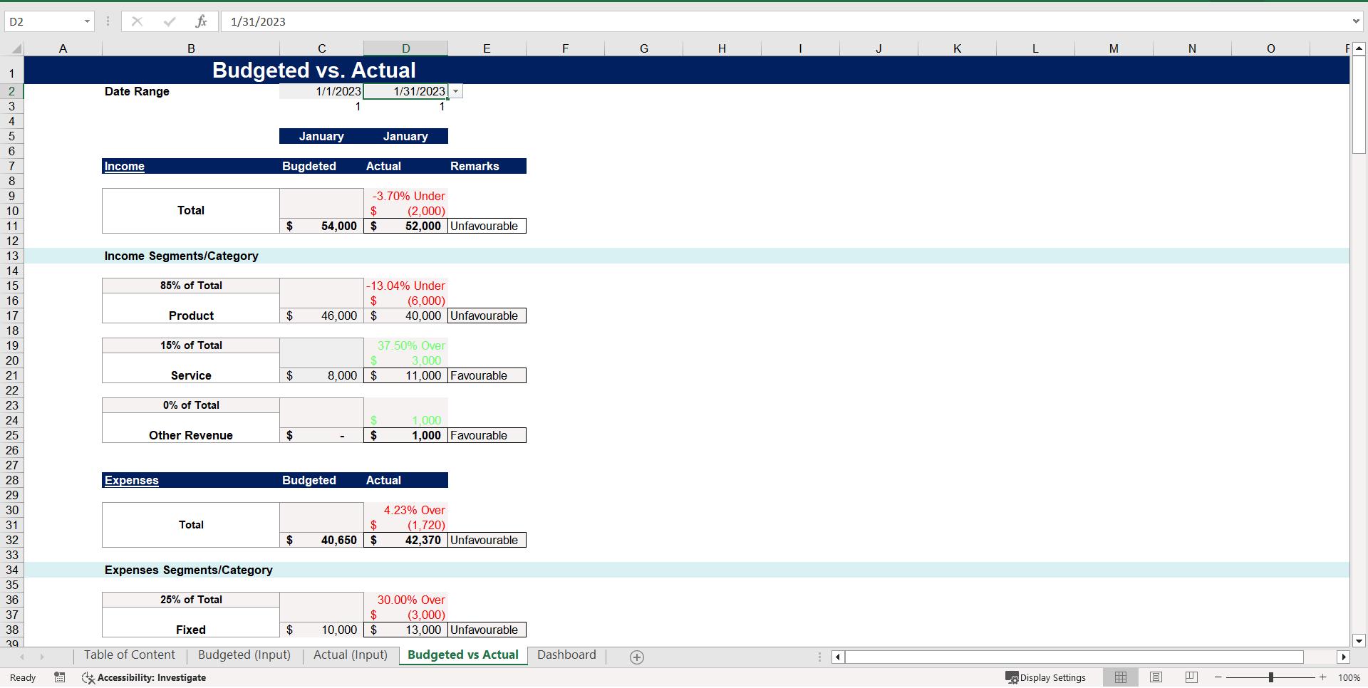 Business Budget Tracker (Excel template (XLSX)) Preview Image