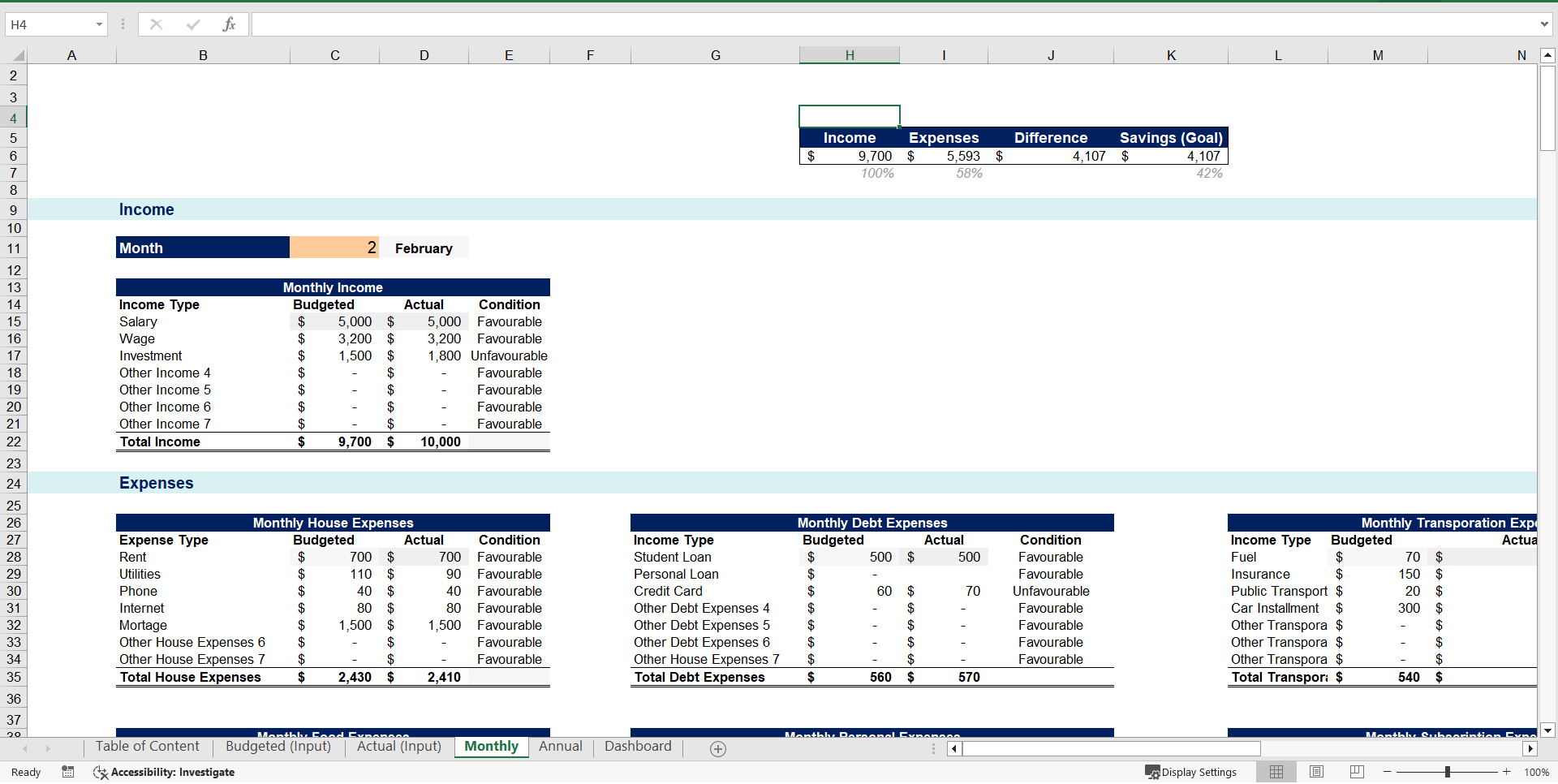 Personal Budget Tracker (Excel template (XLSX)) Preview Image