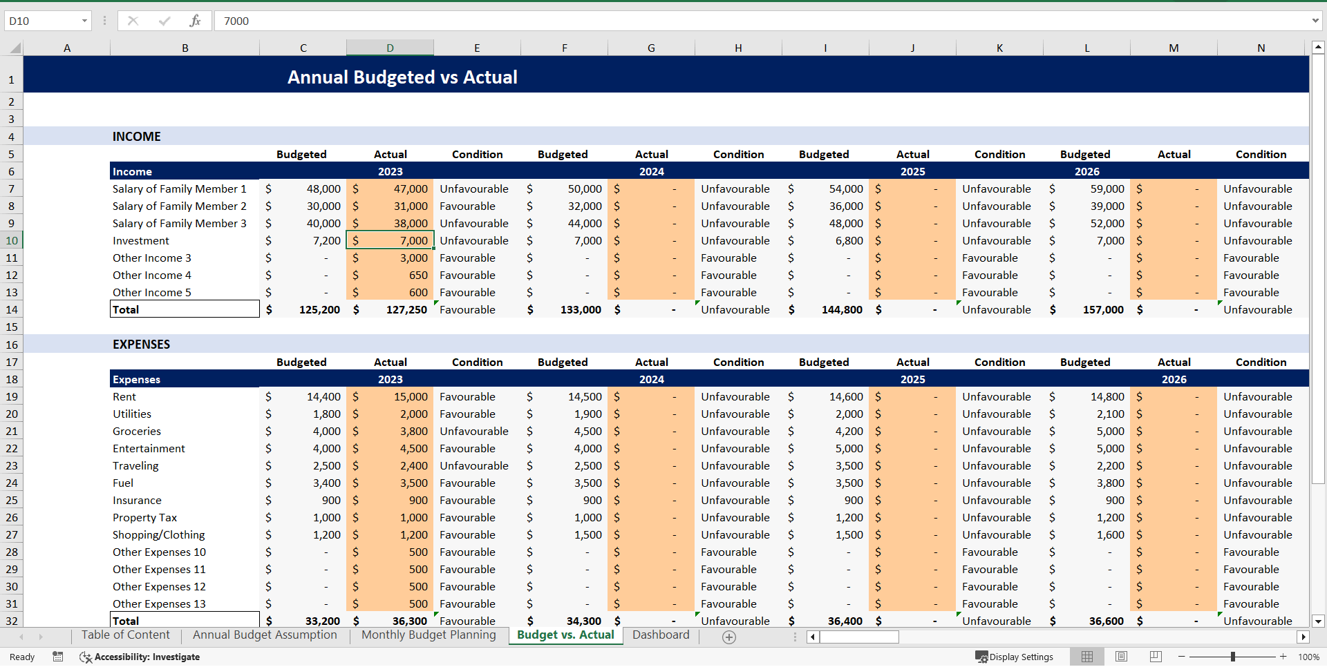 Household (or Family) Budget Planner Tool (Excel template (XLSX)) Preview Image