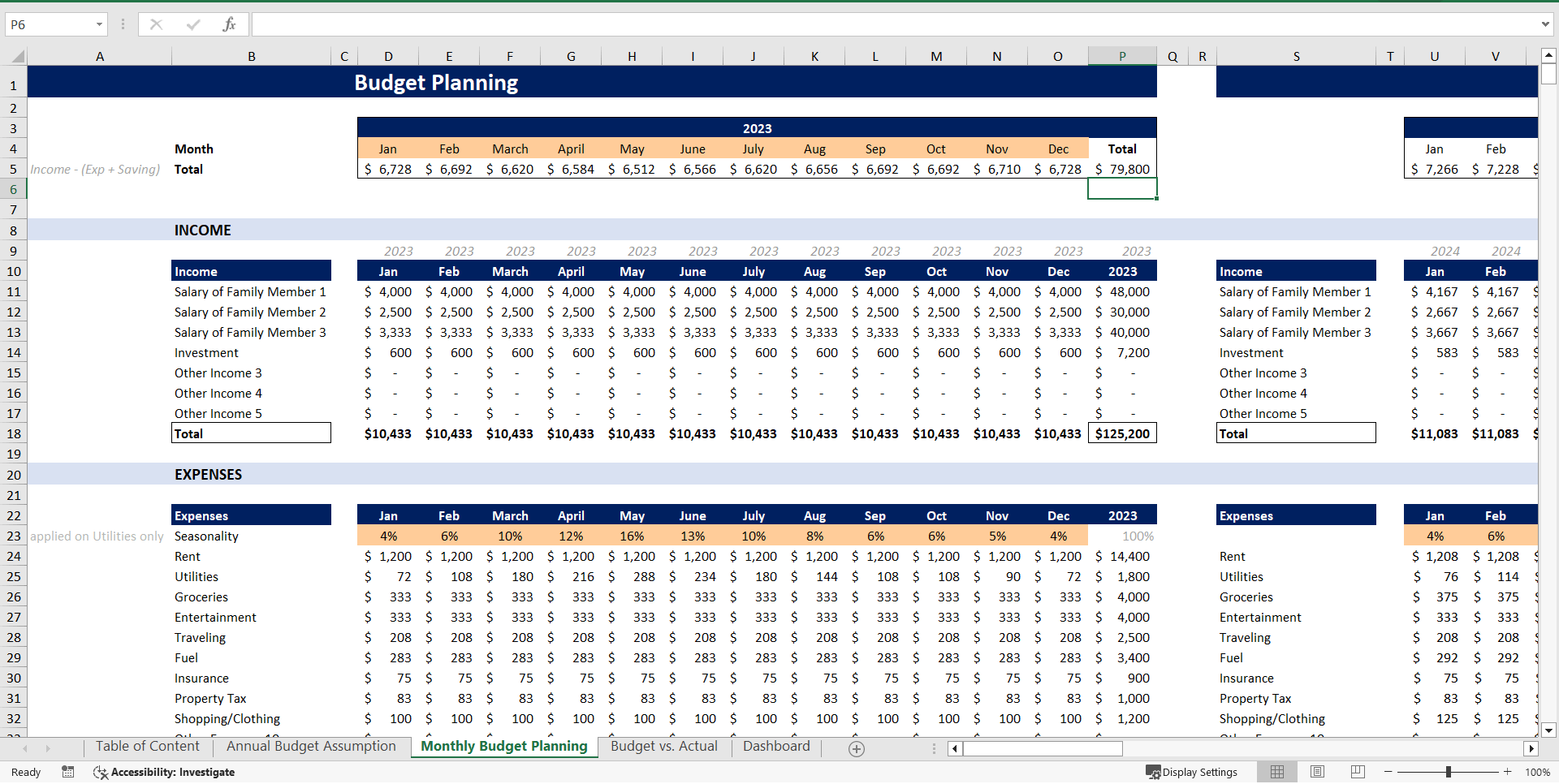 Household (or Family) Budget Planner Tool (Excel template (XLSX)) Preview Image