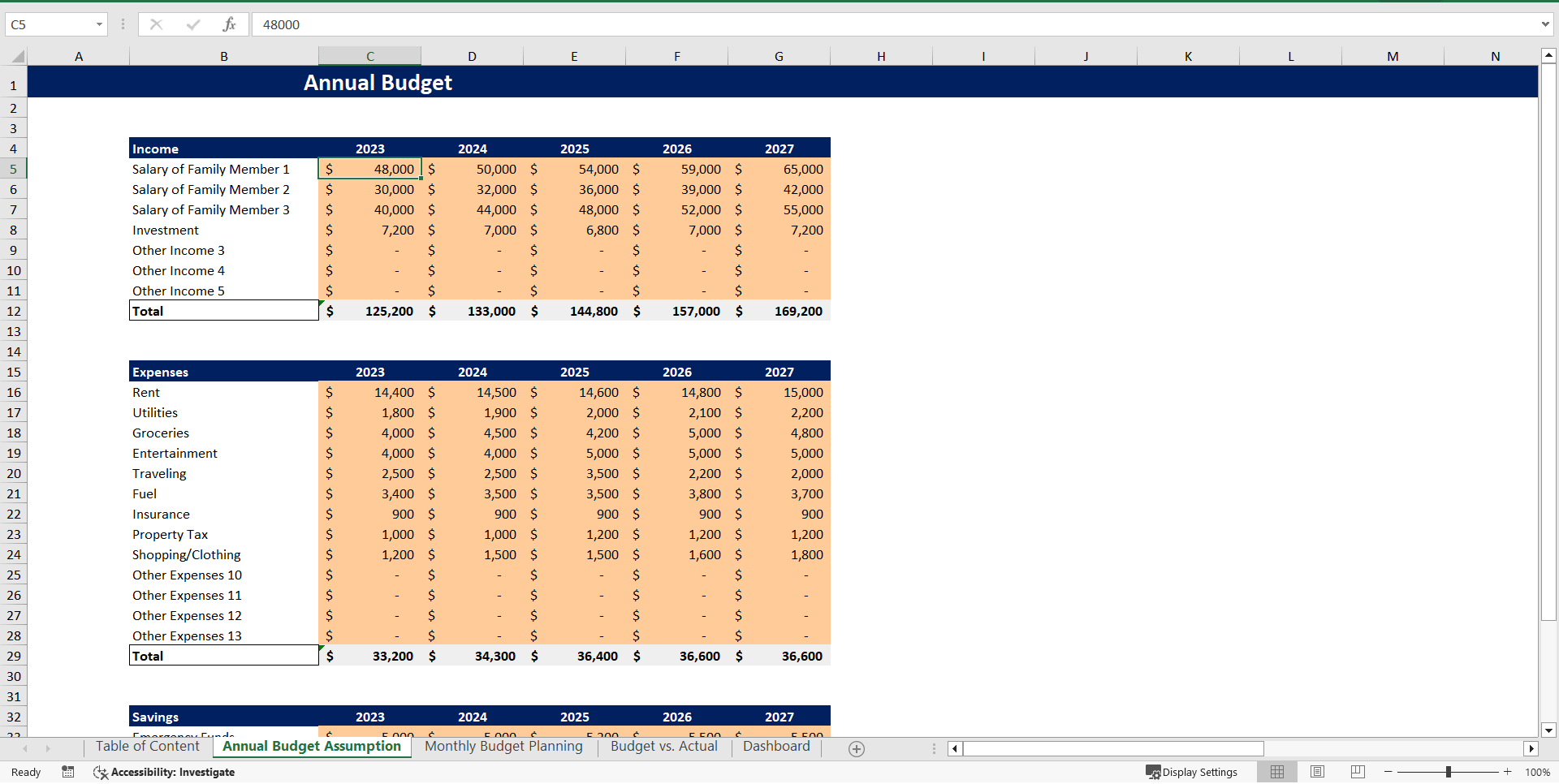 Household (or Family) Budget Planner Tool (Excel template (XLSX)) Preview Image