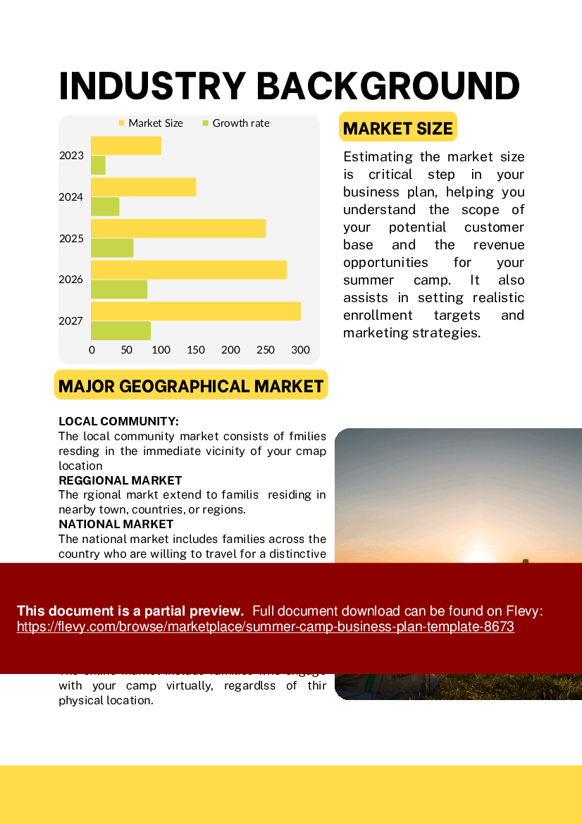 Summer Camp Business Plan Template (41-page PDF document) Preview Image