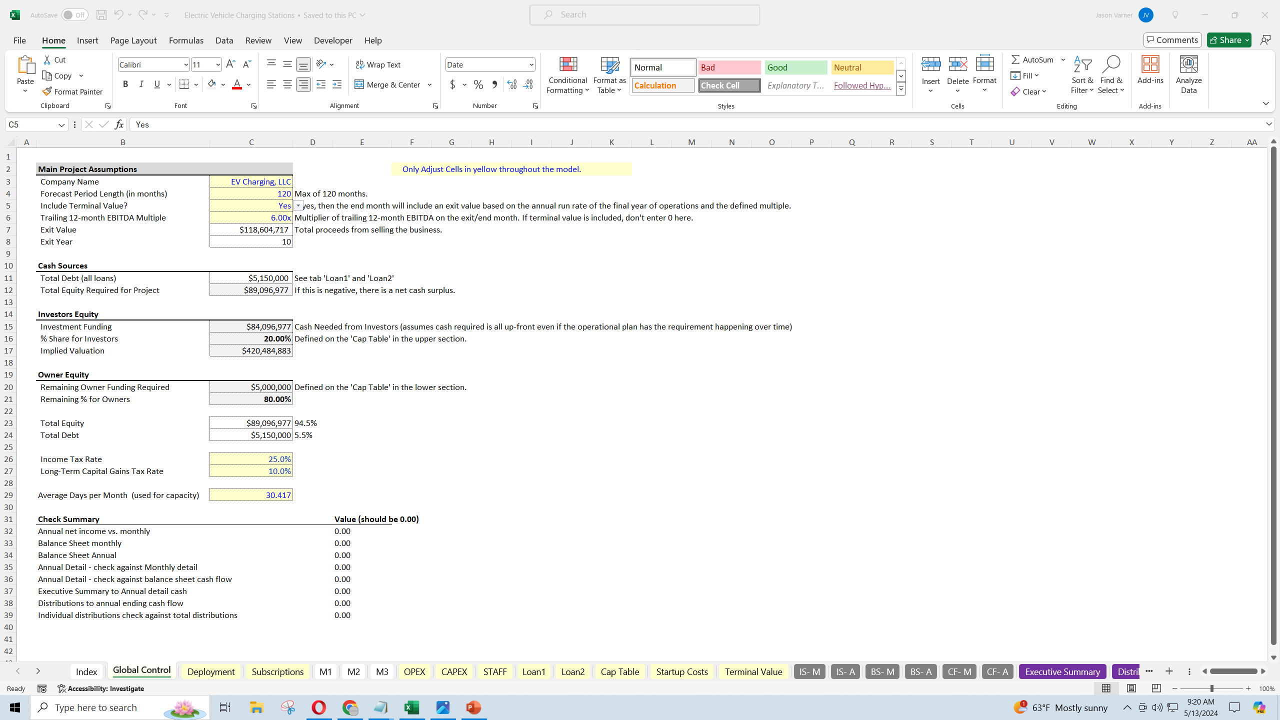 EV Charging Business: 10 Year Scaling Model (Excel template (XLSX)) Preview Image