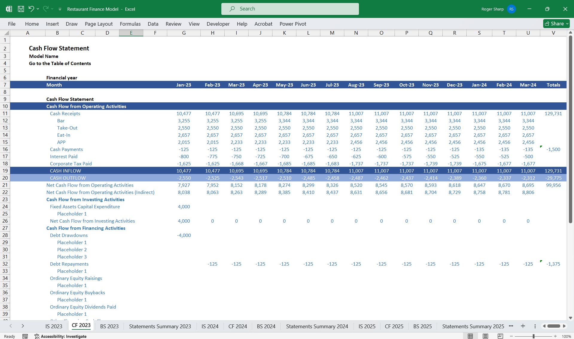 Restaurant 5-Year 3-Statement Financial Model (Excel template (XLSX)) Preview Image