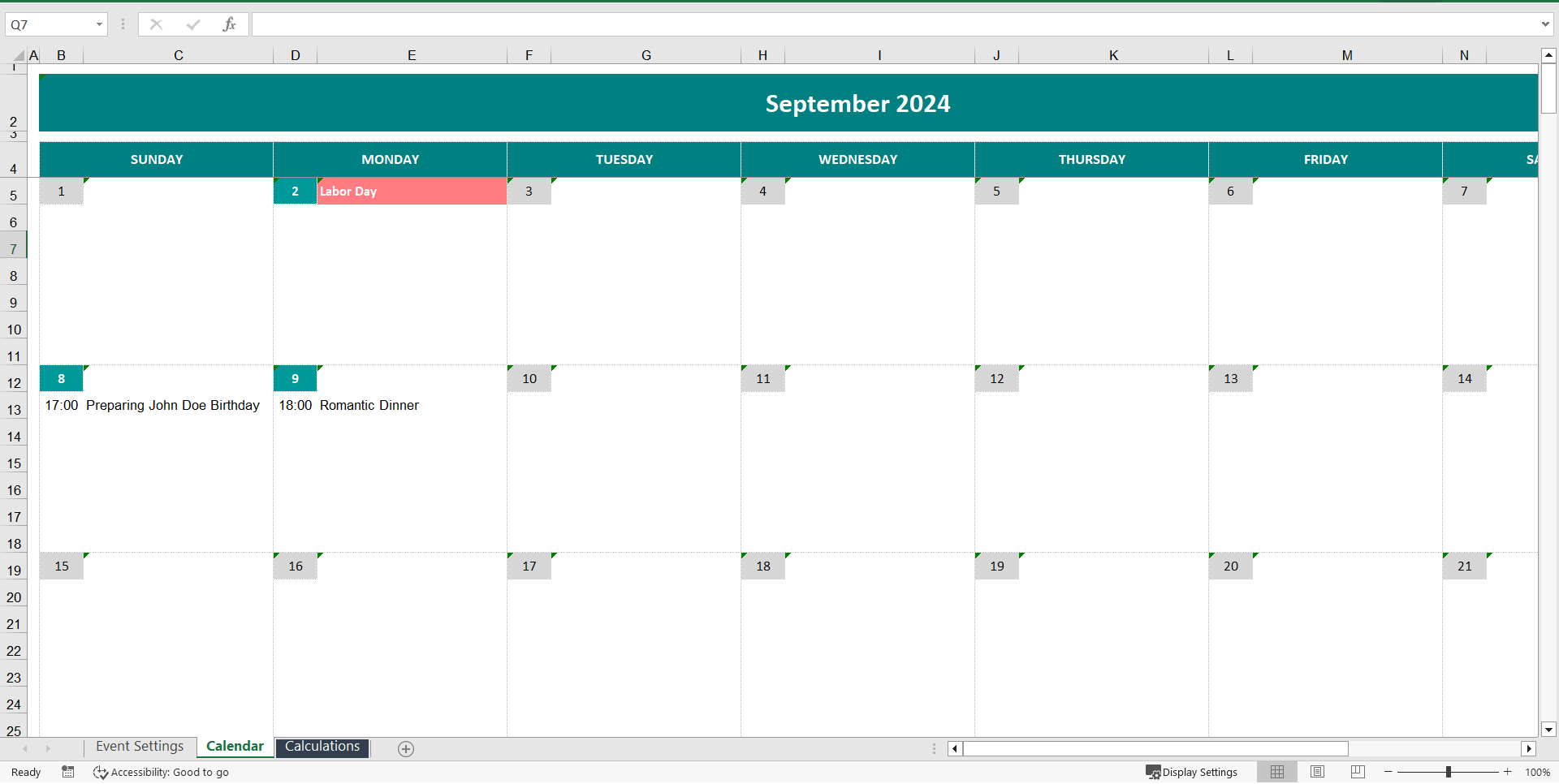 Dynamic To Do List Calendar (Excel template (XLSX)) Preview Image