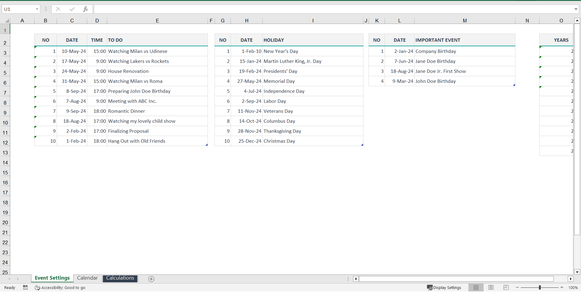 Dynamic To Do List Calendar (Excel template (XLSX)) Preview Image