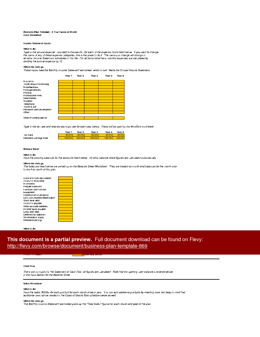 This is a partial preview of Business Plan Template (Financial Model). 