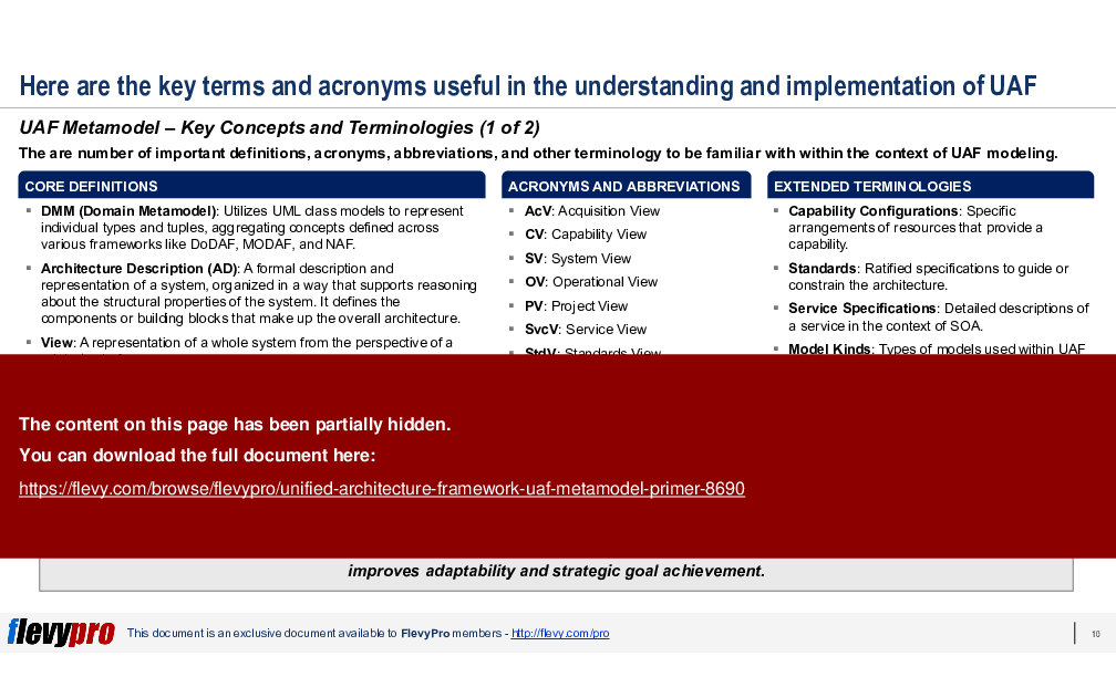 Unified Architecture Framework (UAF) Metamodel Primer (33-slide PPT PowerPoint presentation (PPTX)) Preview Image