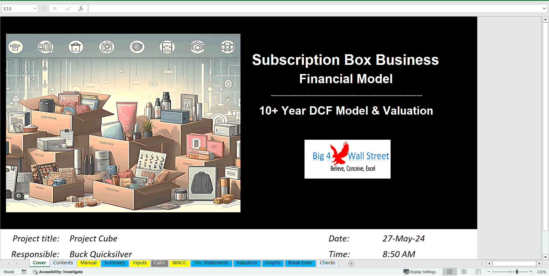 Subscription Box Business Financial Model (10 Year DCF Valuation) (Excel template (XLSX)) Preview Image