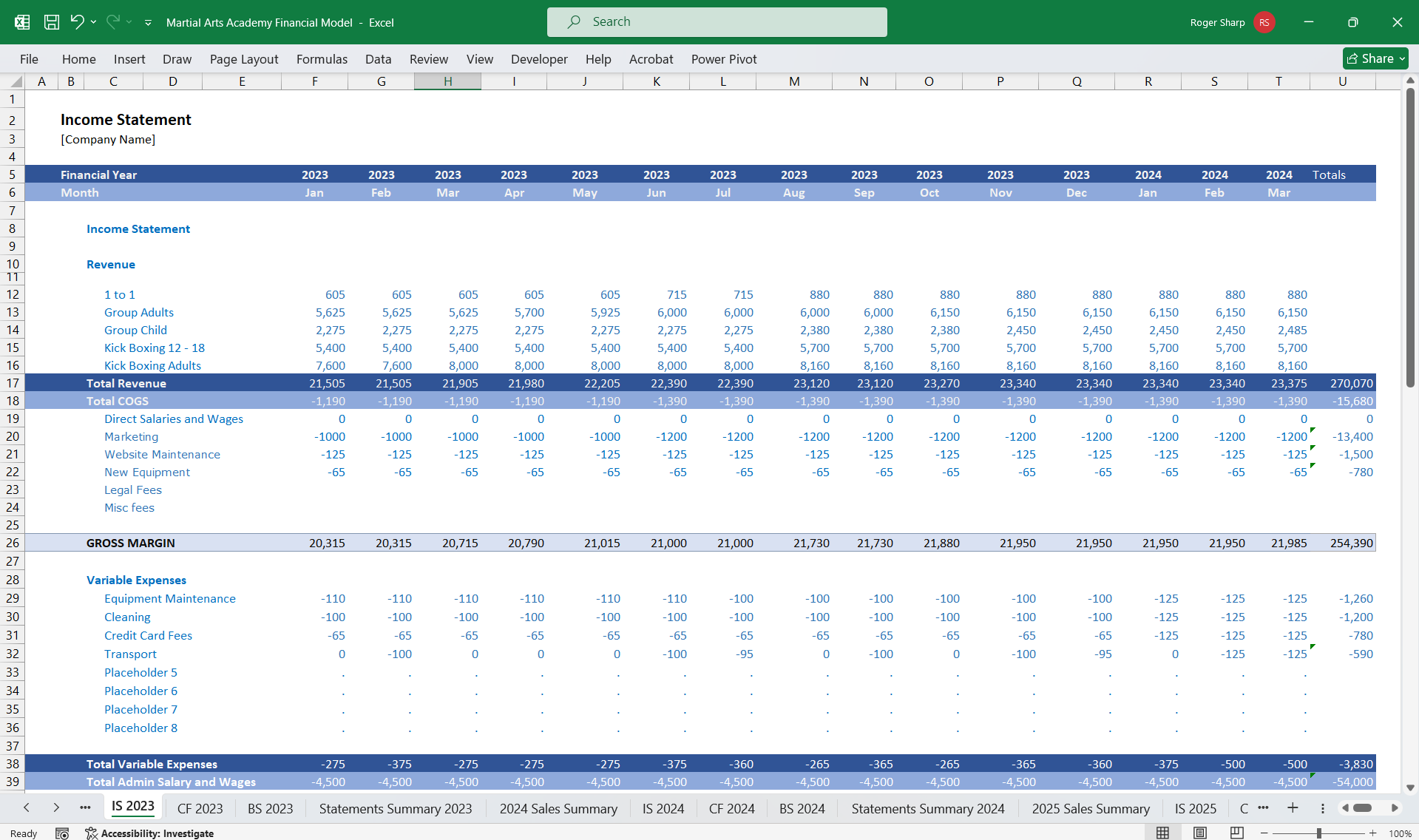 Martial Arts Academy Finance Model (Excel template (XLSX)) Preview Image